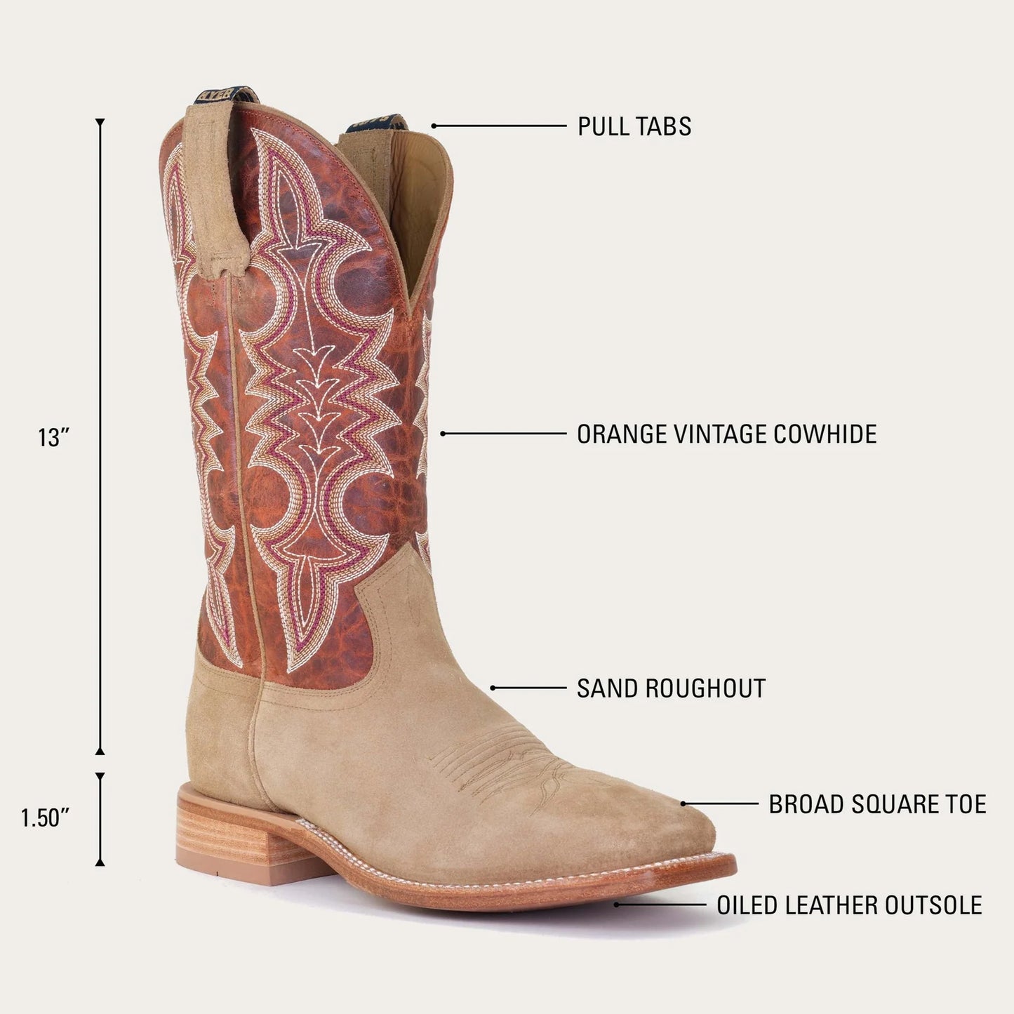 Hyer Men's Boots "Holton" Sand Roughout with Vintage Orange Cowhide