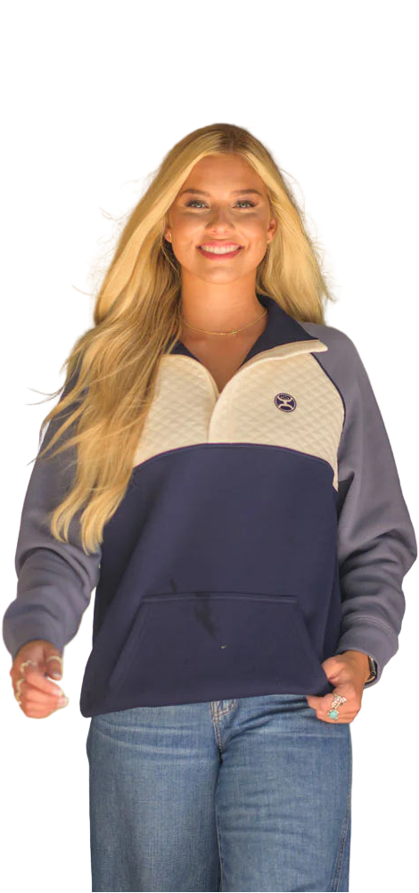 Hooey Women's "The Prime 1/4 Zip" Cream and Navy Pullover