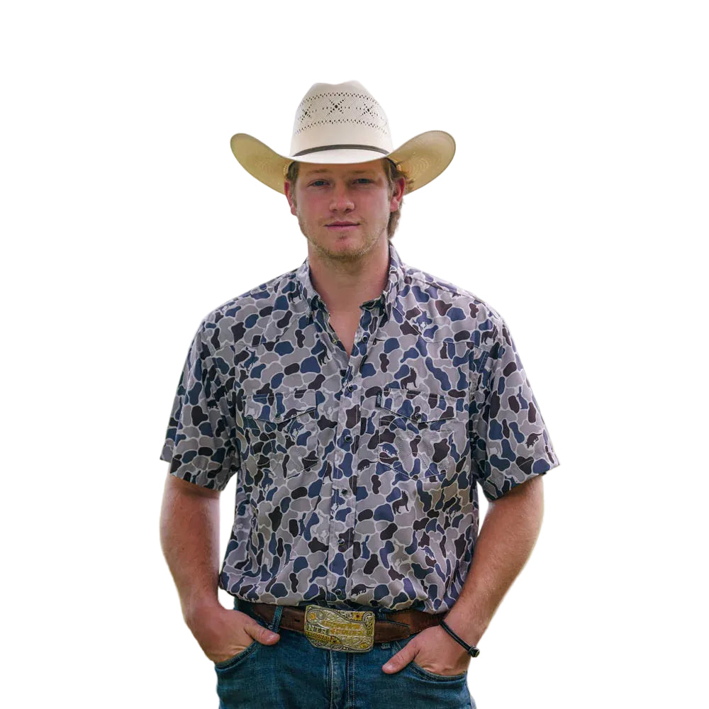 Hooey Men's Short Sleeve "Sol" Pearl Snap Shirt Grey Camo
