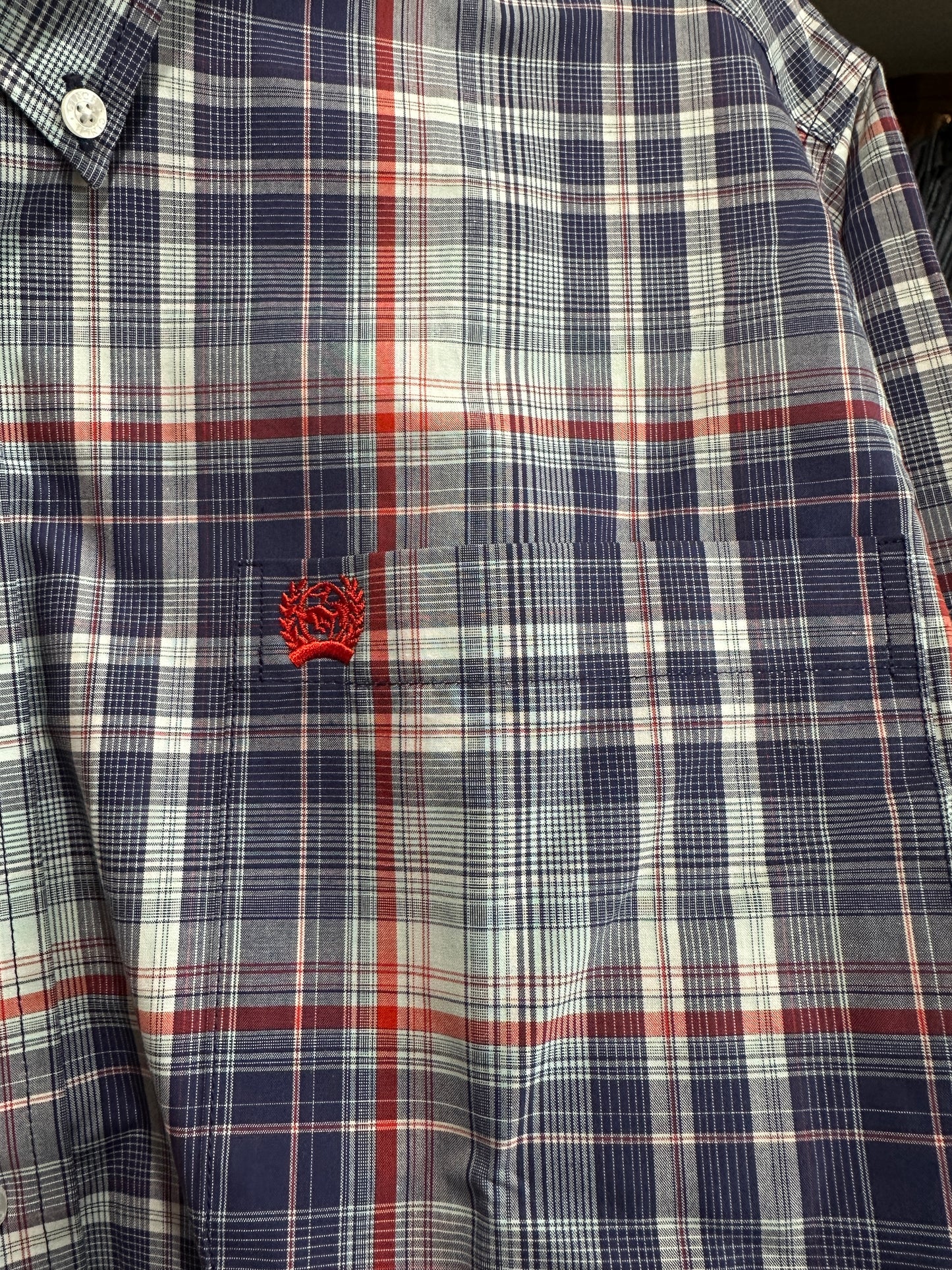 Cinch Men's Long Sleeve Shirt - Navy, White, Blue & Red Plaid