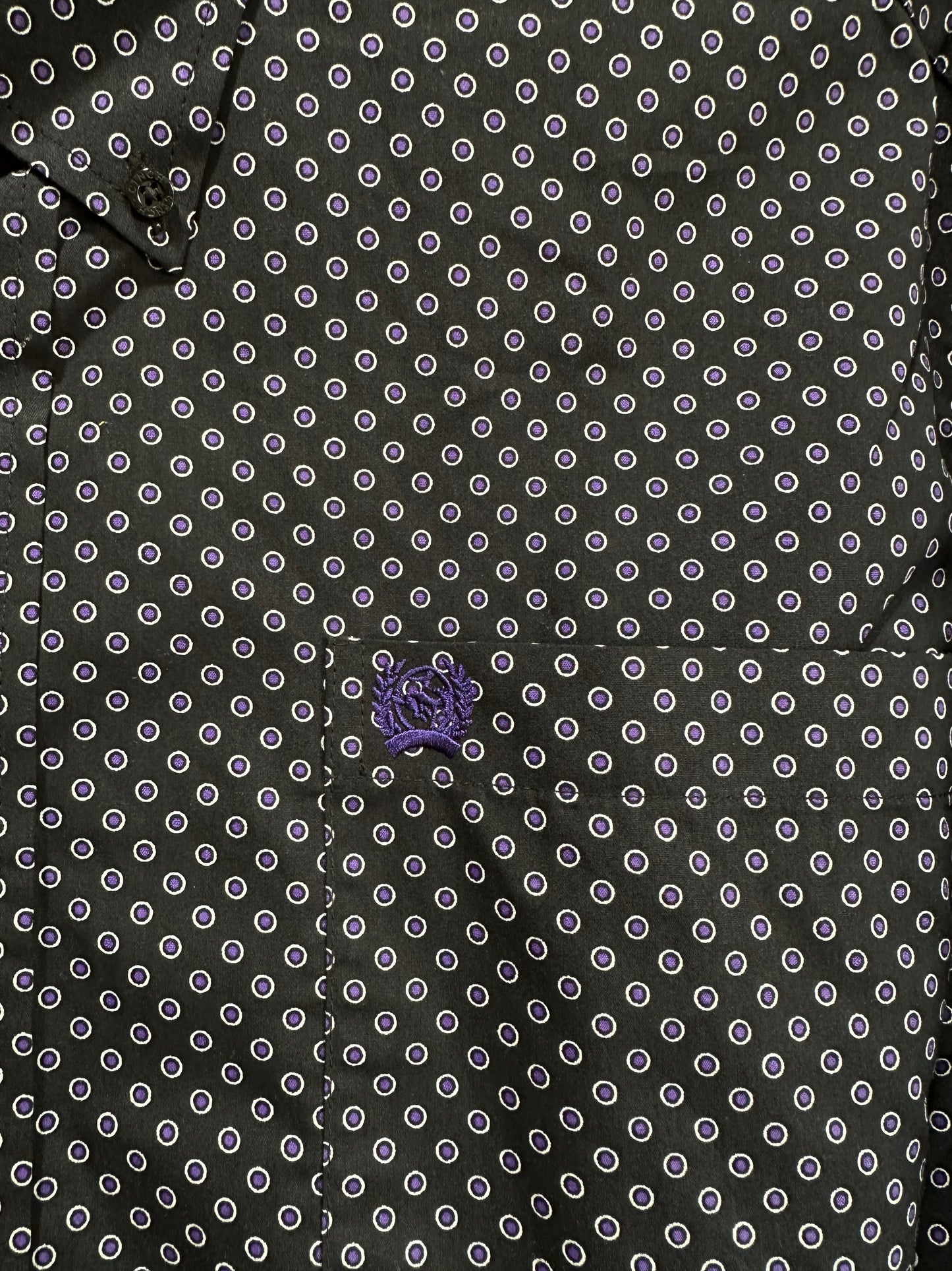 Cinch Men's Long Sleeve Shirt - Black with Purple Dots