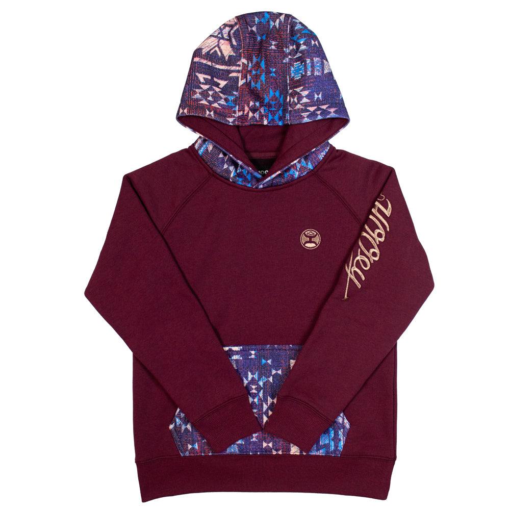 Hooey Children's "Veracruz" Maroon with Aztec Pattern Hoody