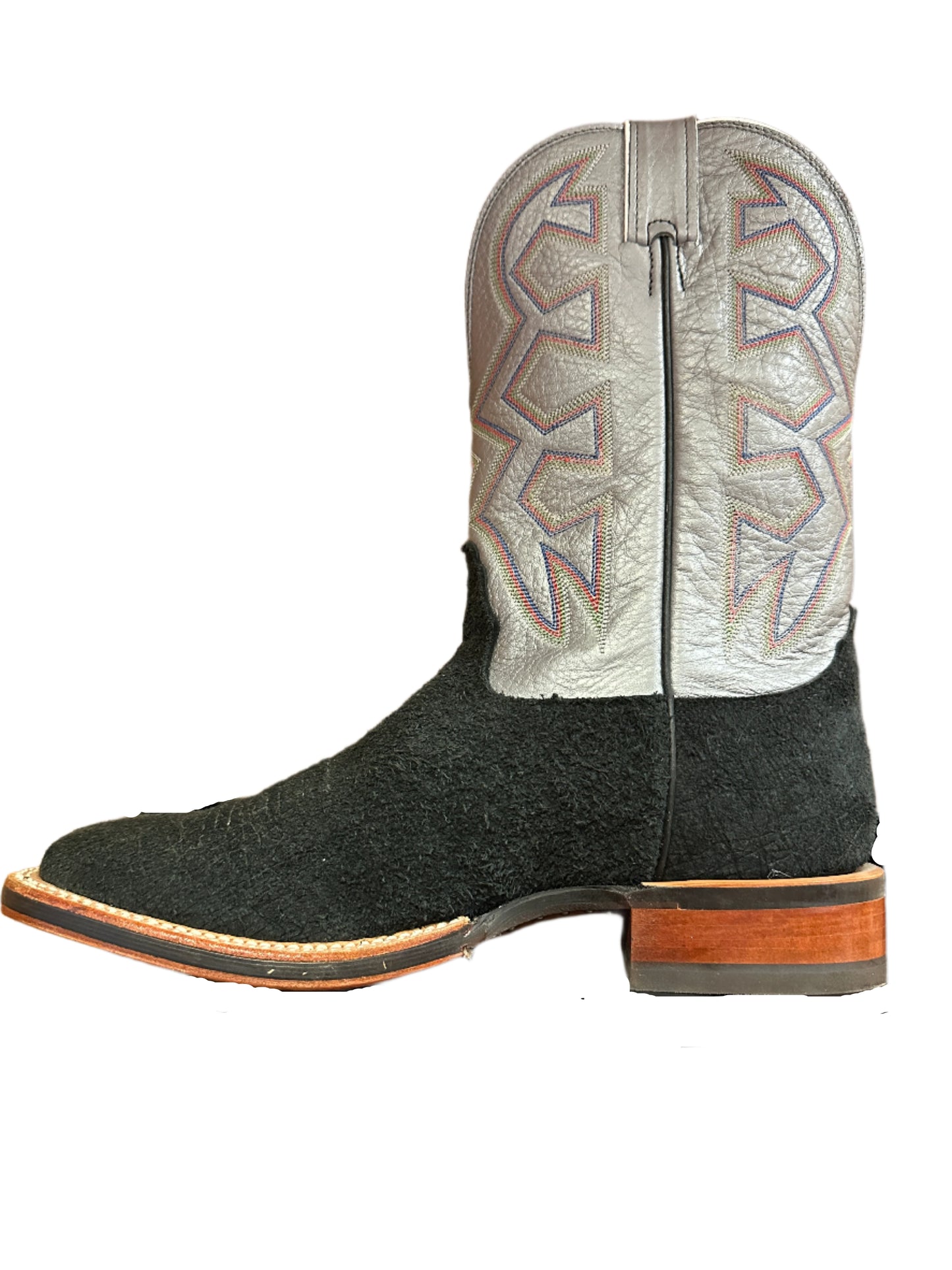 Nocona Men's Boots - Grey Rough-Out Square Toe with Silver Top