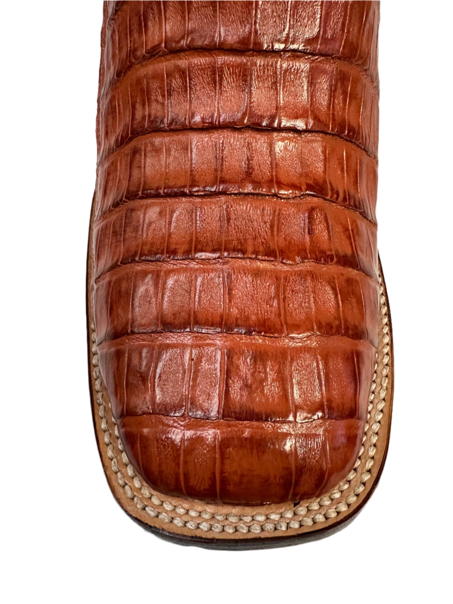 Los Altos Men's Boots - Caiman Belly Pieced Vamp Cognac Square Toe