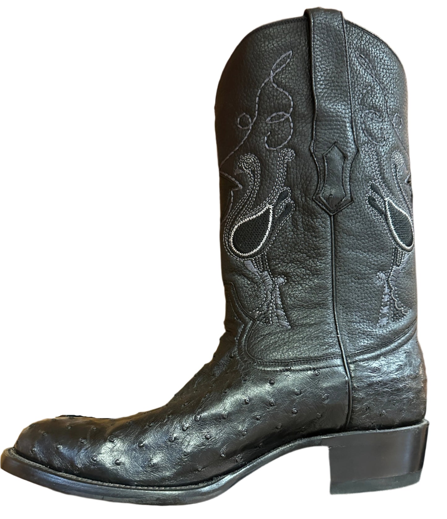 Rancho Semental Men's Boots - Black Full Quill Ostrich with J Toe
