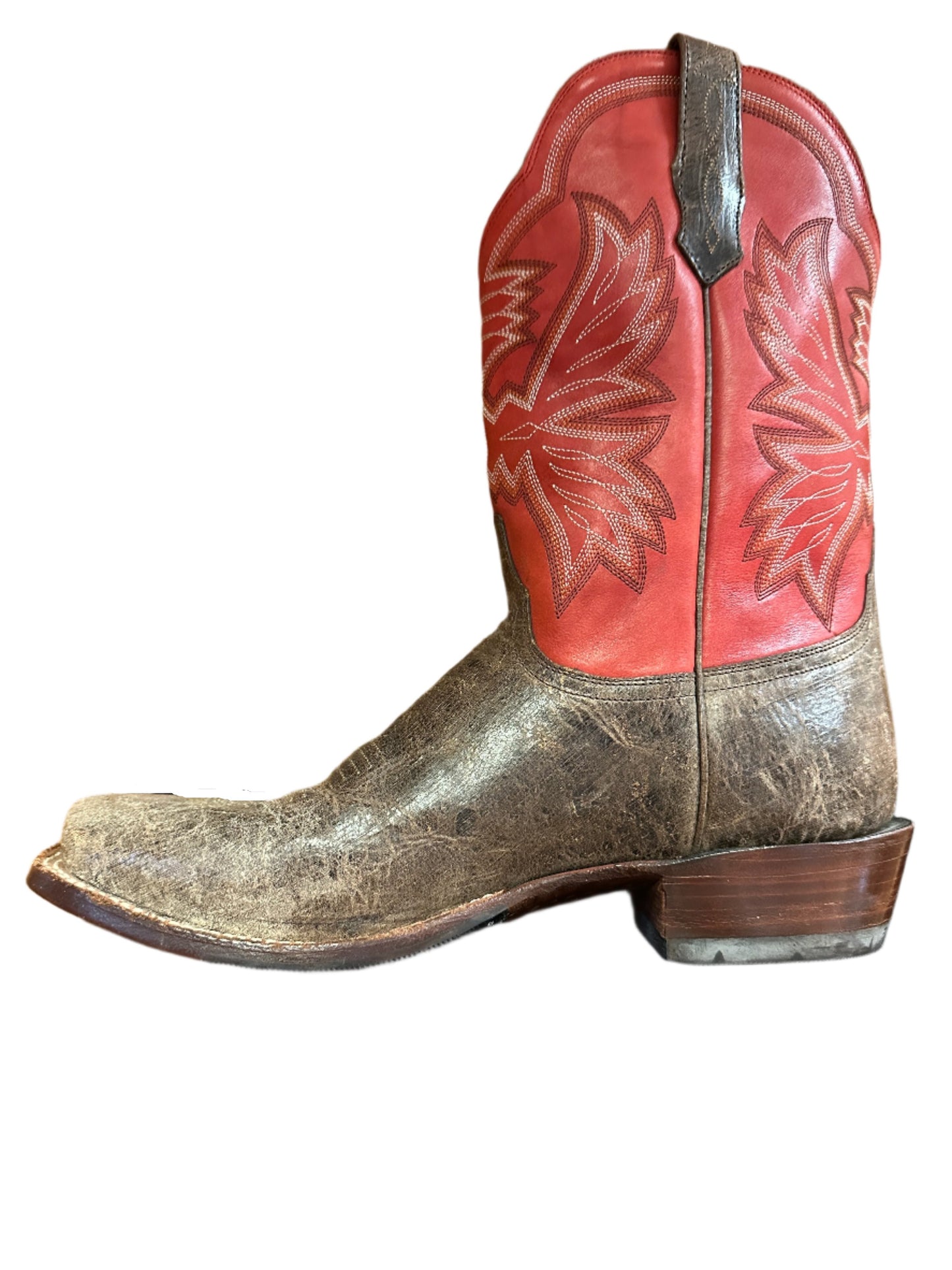 Cinch Men's Boots - Brown Distressed Square Toe with Red Top