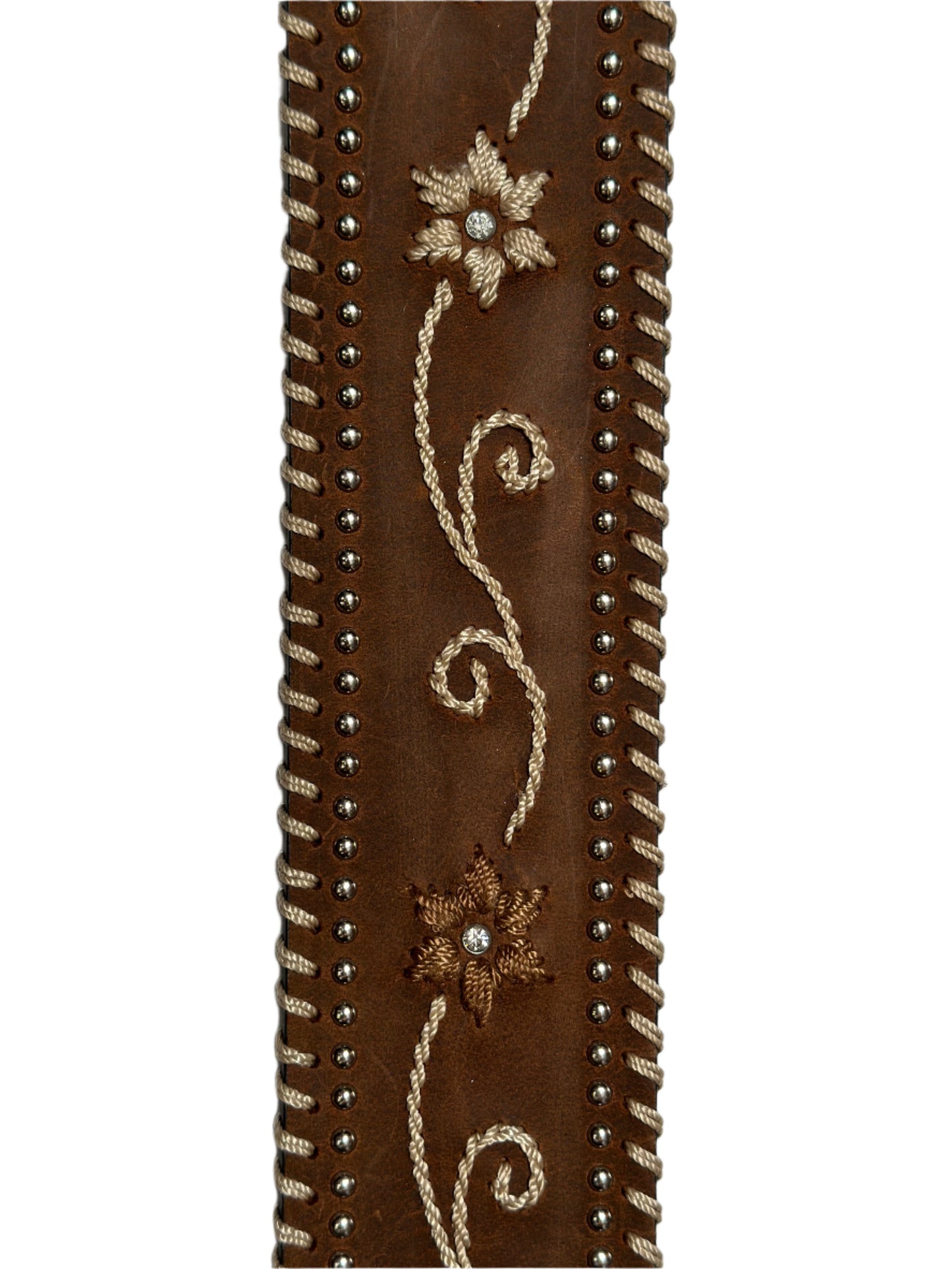 Nocona Belt Brown Leather Wide Dress Belt with Embroidered Flowers