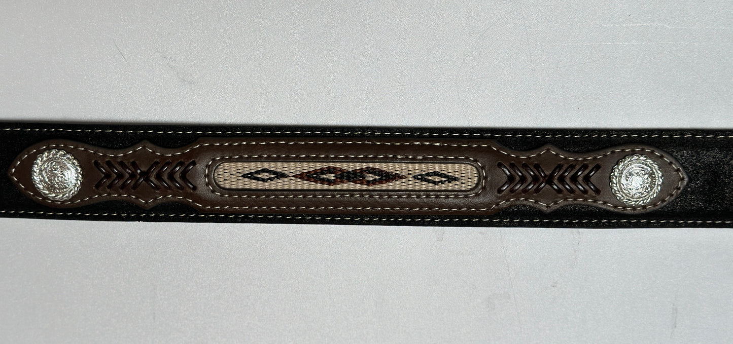 Nocona Belts - Black with Conchos and Small Aztec Pattern on Back