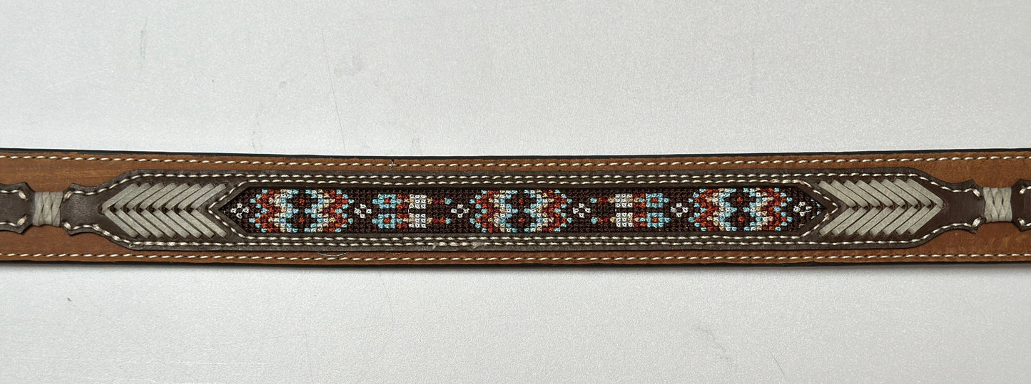 Nocona Belts - Brown with Conchos and Small Aztec Pattern on Back