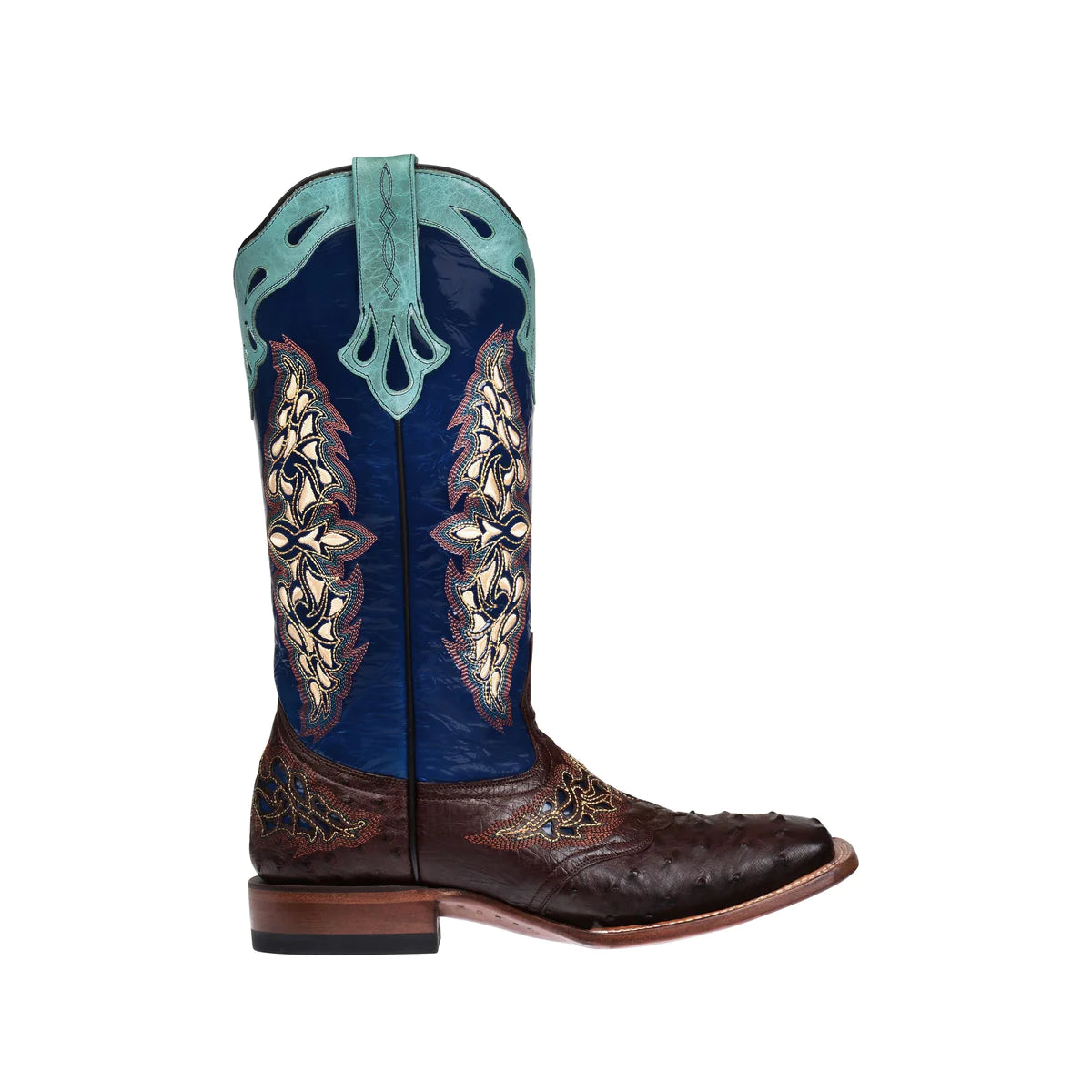 Lucchese Women's Brown Ostrich Boots with Blue Top with Embroidery