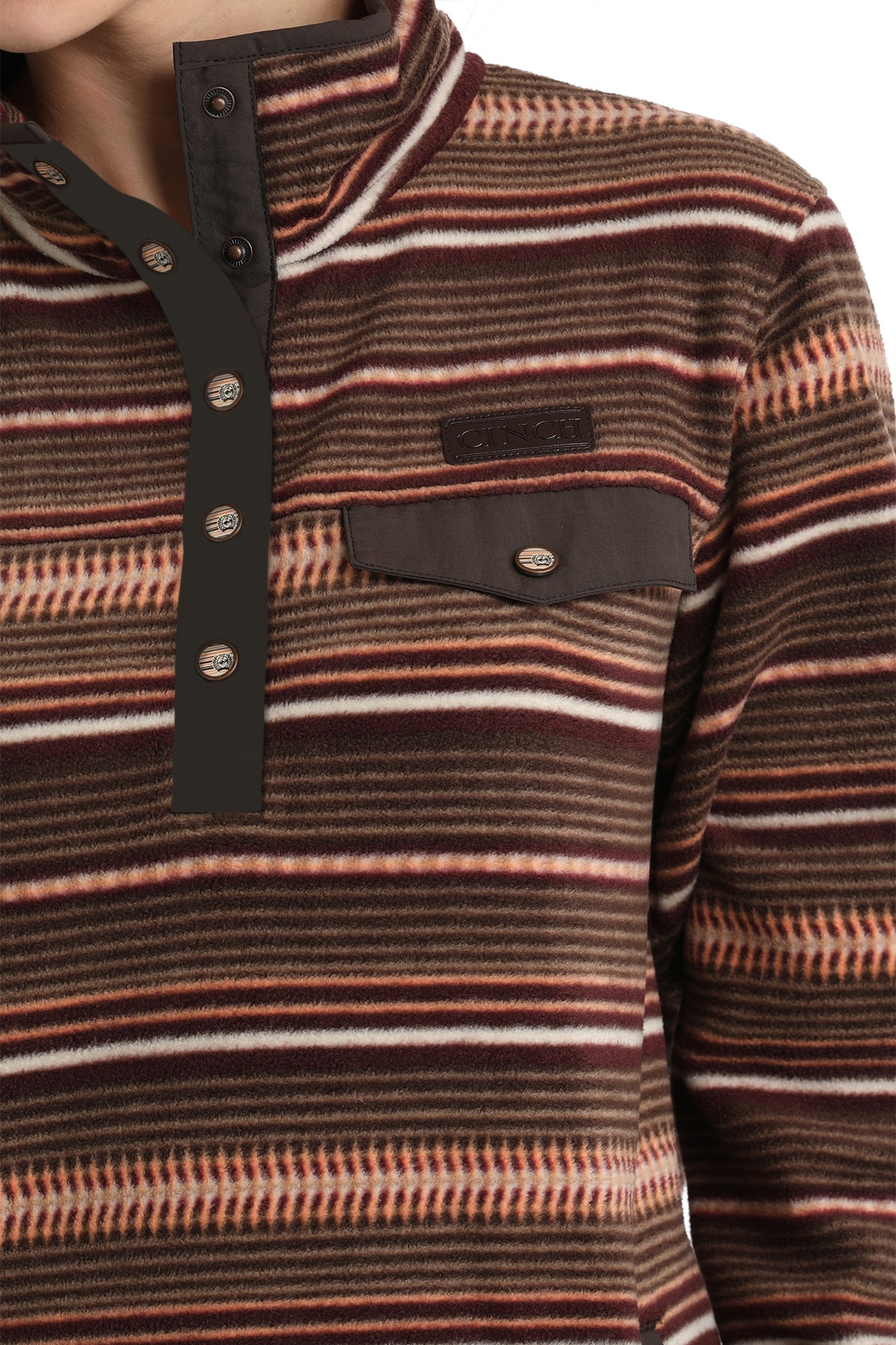 Cinch Women's Stripe Polar Fleece Pullover - Brown