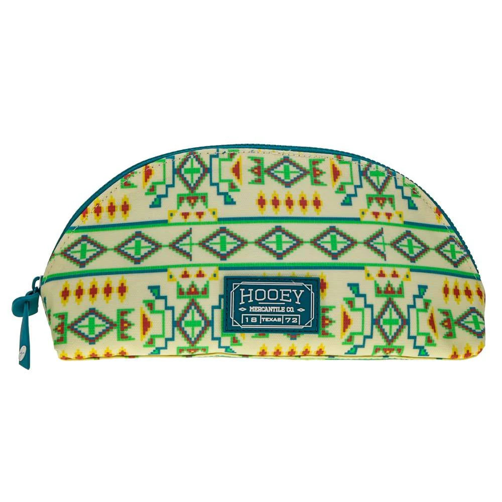 Hooey Small Accessory Cosmetic Bag Cream with Teal Southwestern Print