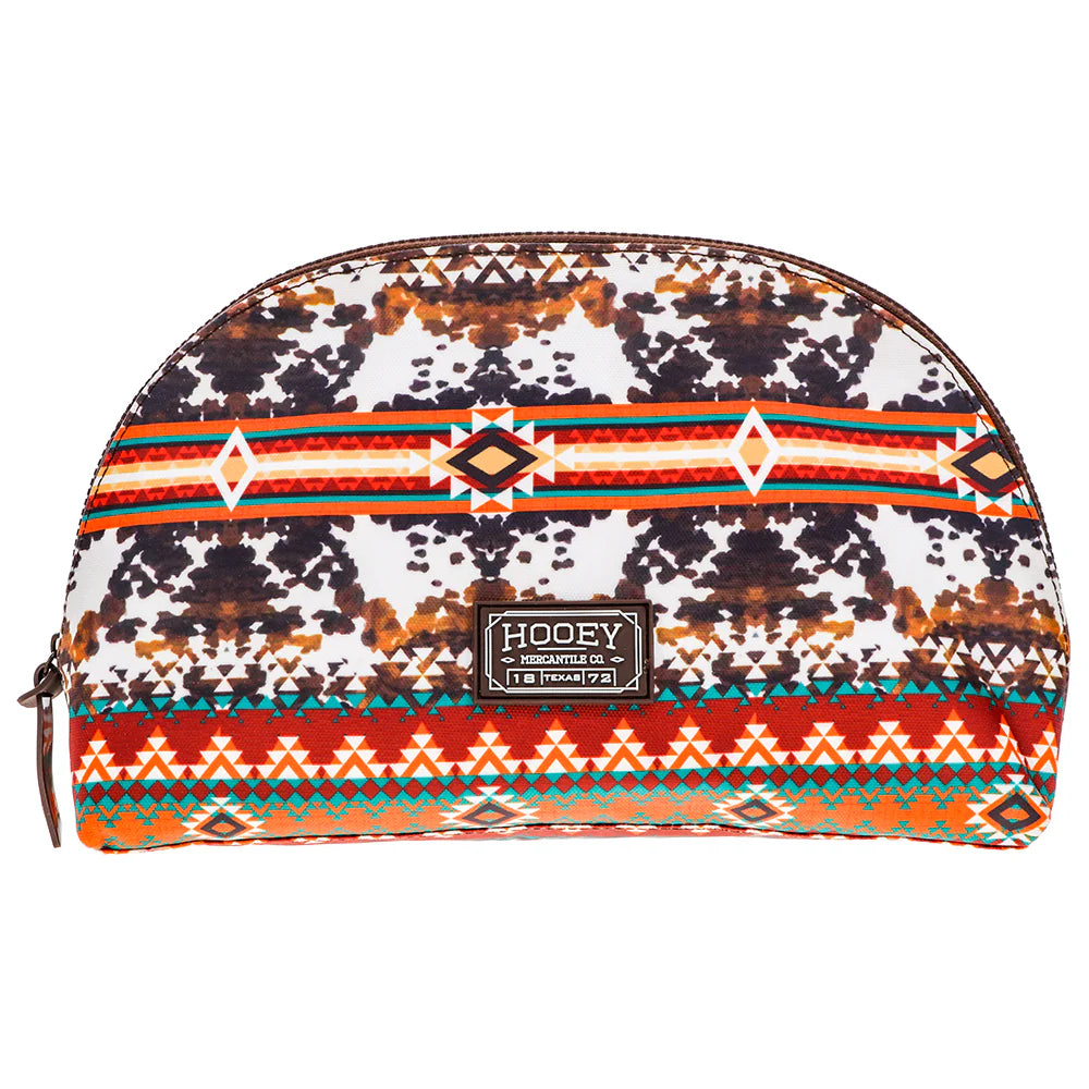 Hooey Ponderosa Large Accessory Cosmetic Bag Cow Print Red & Orange