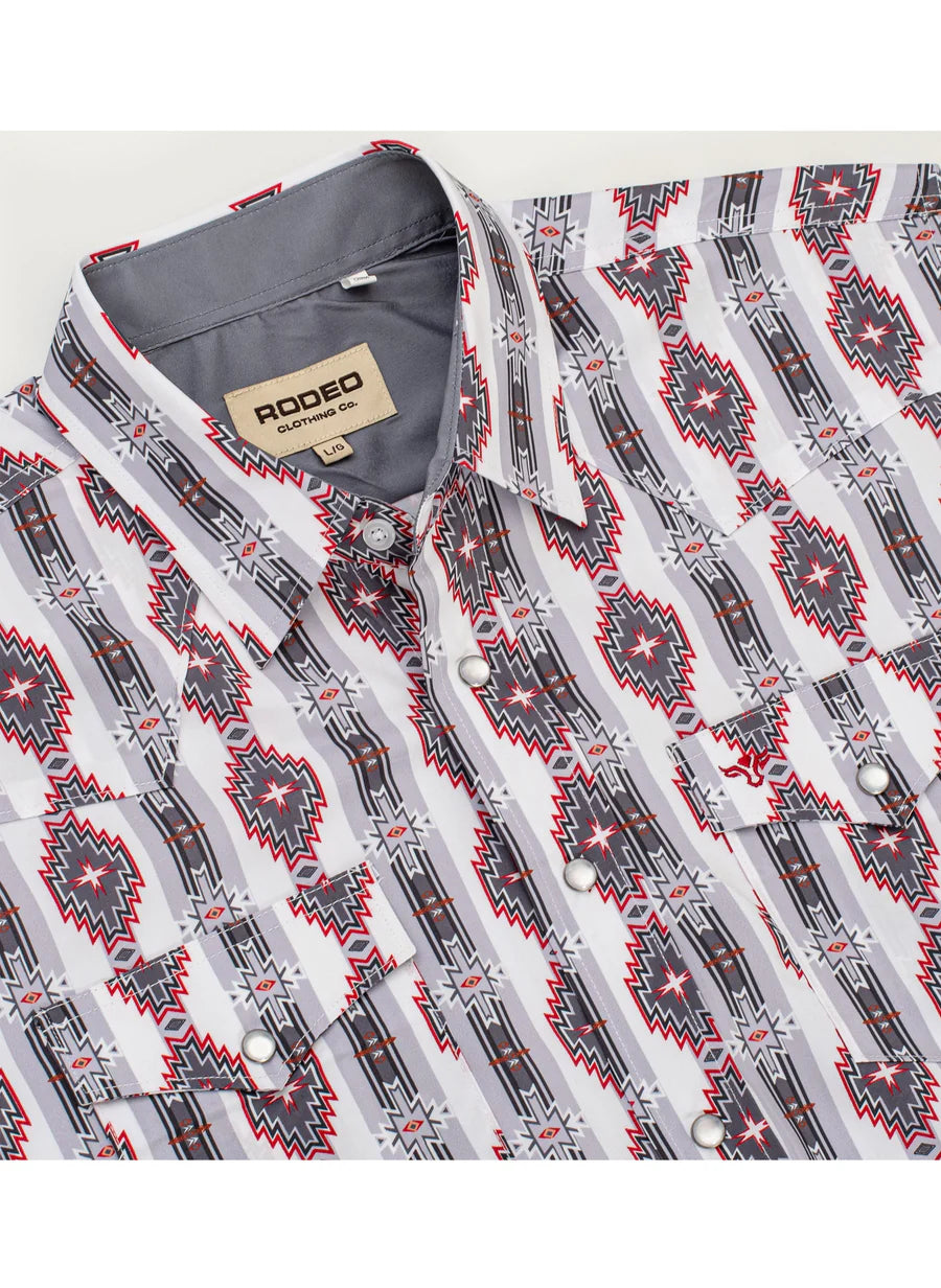 Rodeo Clothing Men's Short Sleeve Shirt - Western Pearl Snap Aztec Print