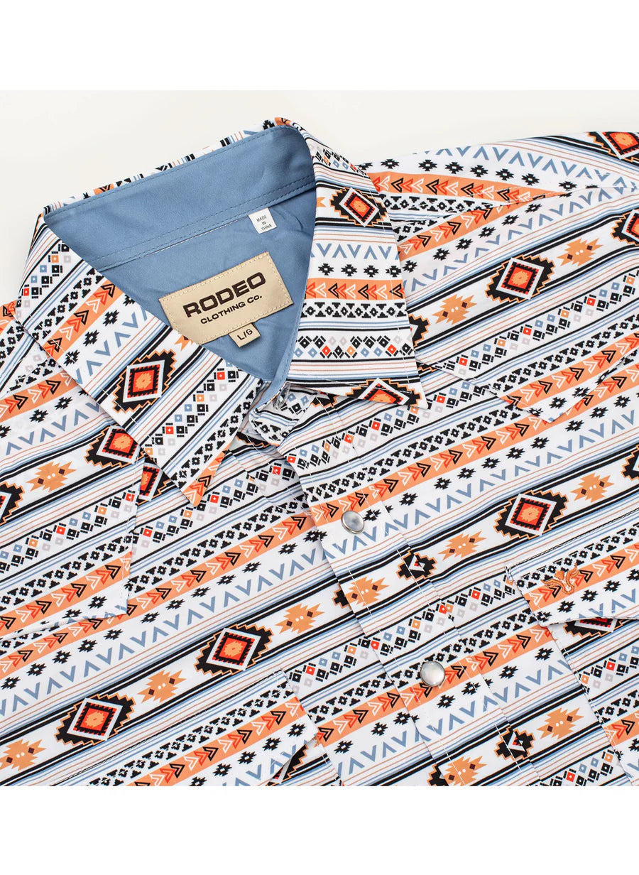 Rodeo Clothing Men's Short Sleeve Shirt - Western Pearl Snap Aztec Print