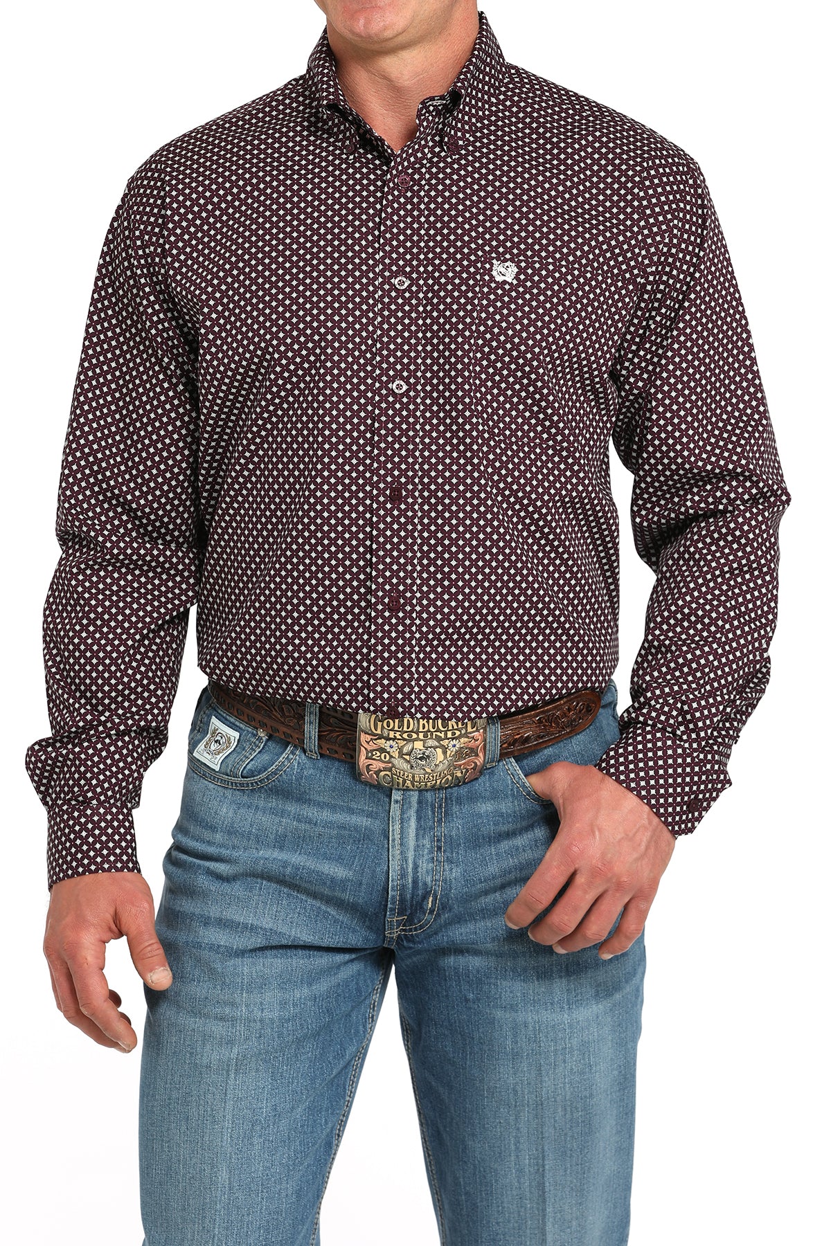 Cinch Men's Purple Geometric Print Button-Down Western Shirt
