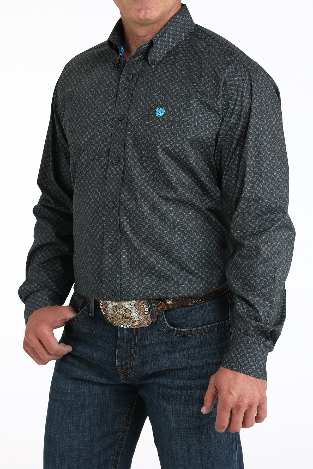 Cinch Men's Long Sleeve Western Shirt - Geometric Print - Charcoal