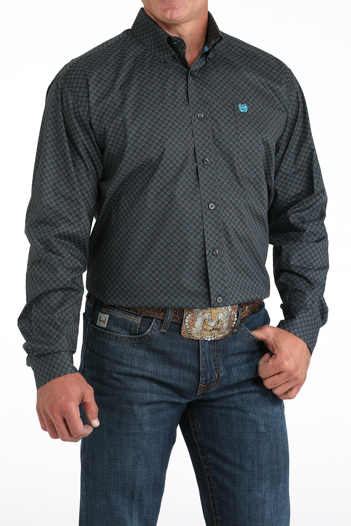 Cinch Men's Long Sleeve Western Shirt - Geometric Print - Charcoal
