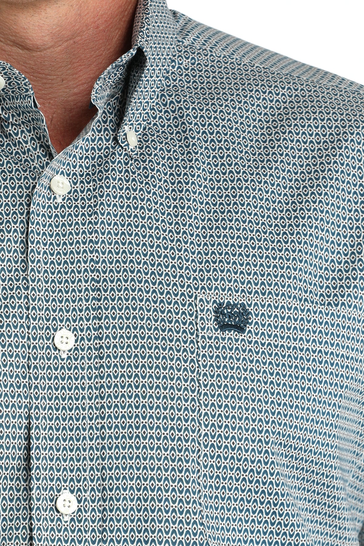 Cinch Men's Long Sleeve Western Shirt - Teal & White Geometric Print