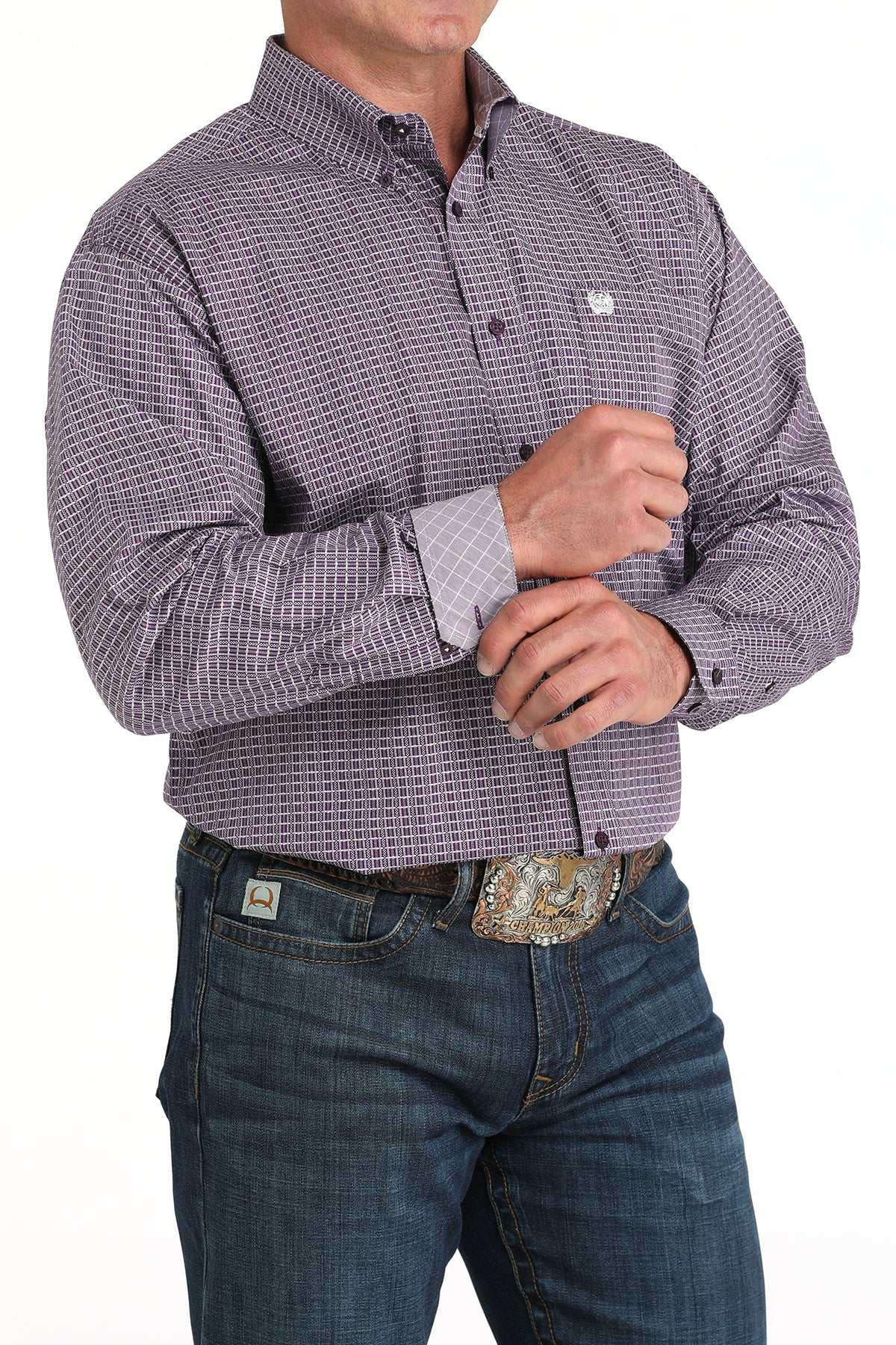 Cinch Men's Long Sleeve Western Shirt - Purple & White Print