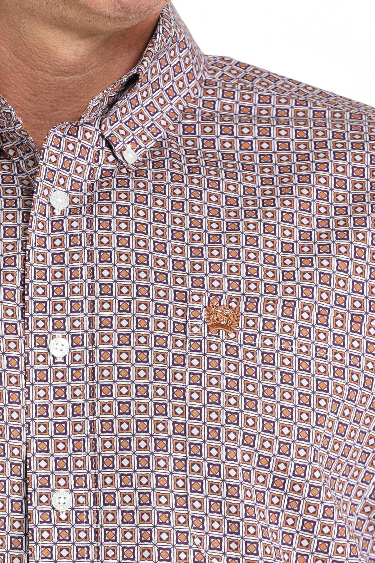 Cinch Men's Long Sleeve Western Shirt - Purple, White & Rust Geometric Print