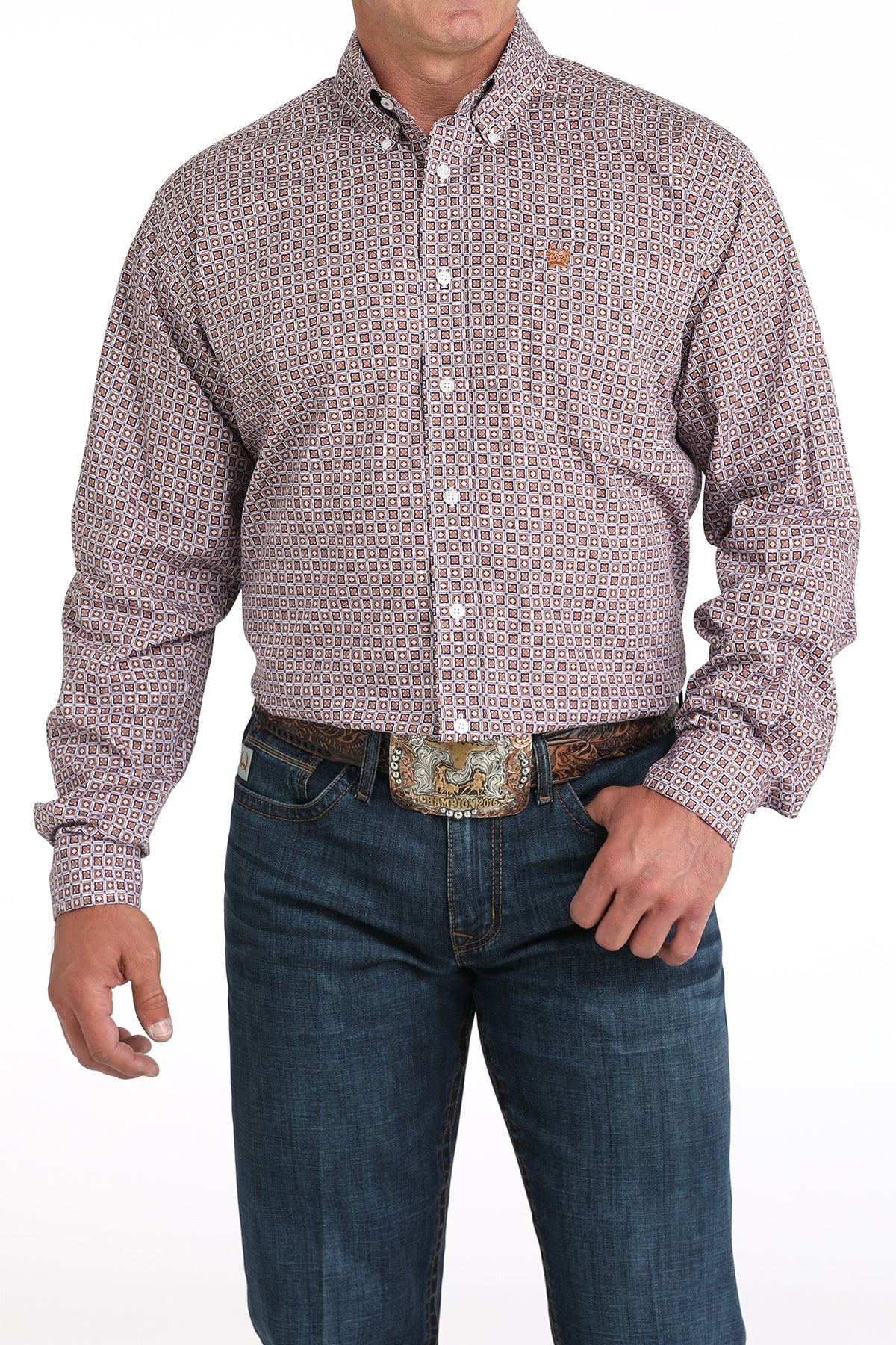 Cinch Men's Long Sleeve Western Shirt - Purple, White & Rust Geometric Print