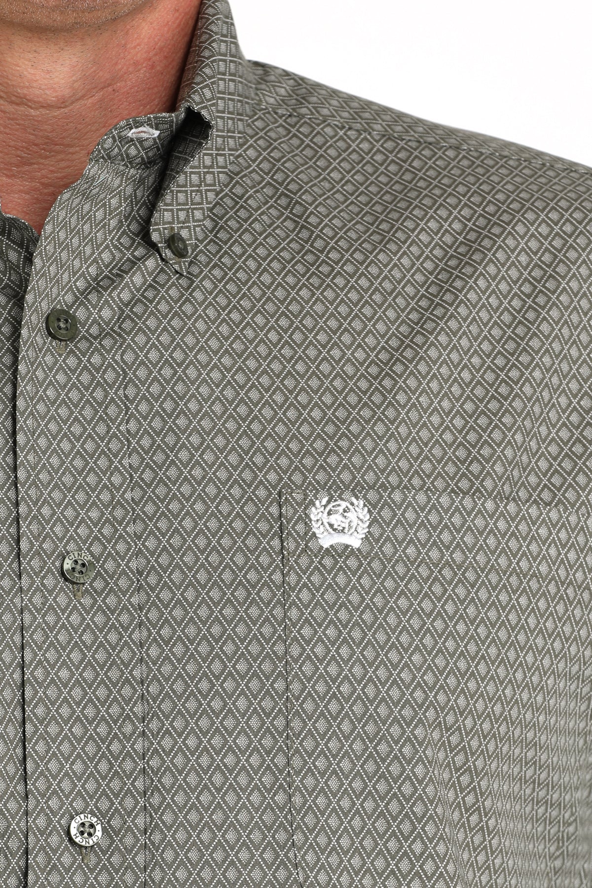 Cinch Men's Long Sleeve Western Shirt - Olive Geometric Print