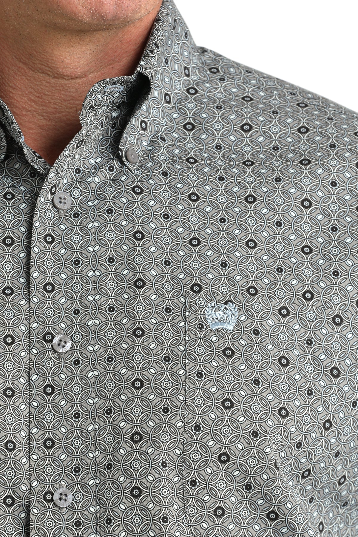 Cinch Men's Long Sleeve Western Shirt - Gray and Black Geometric Print