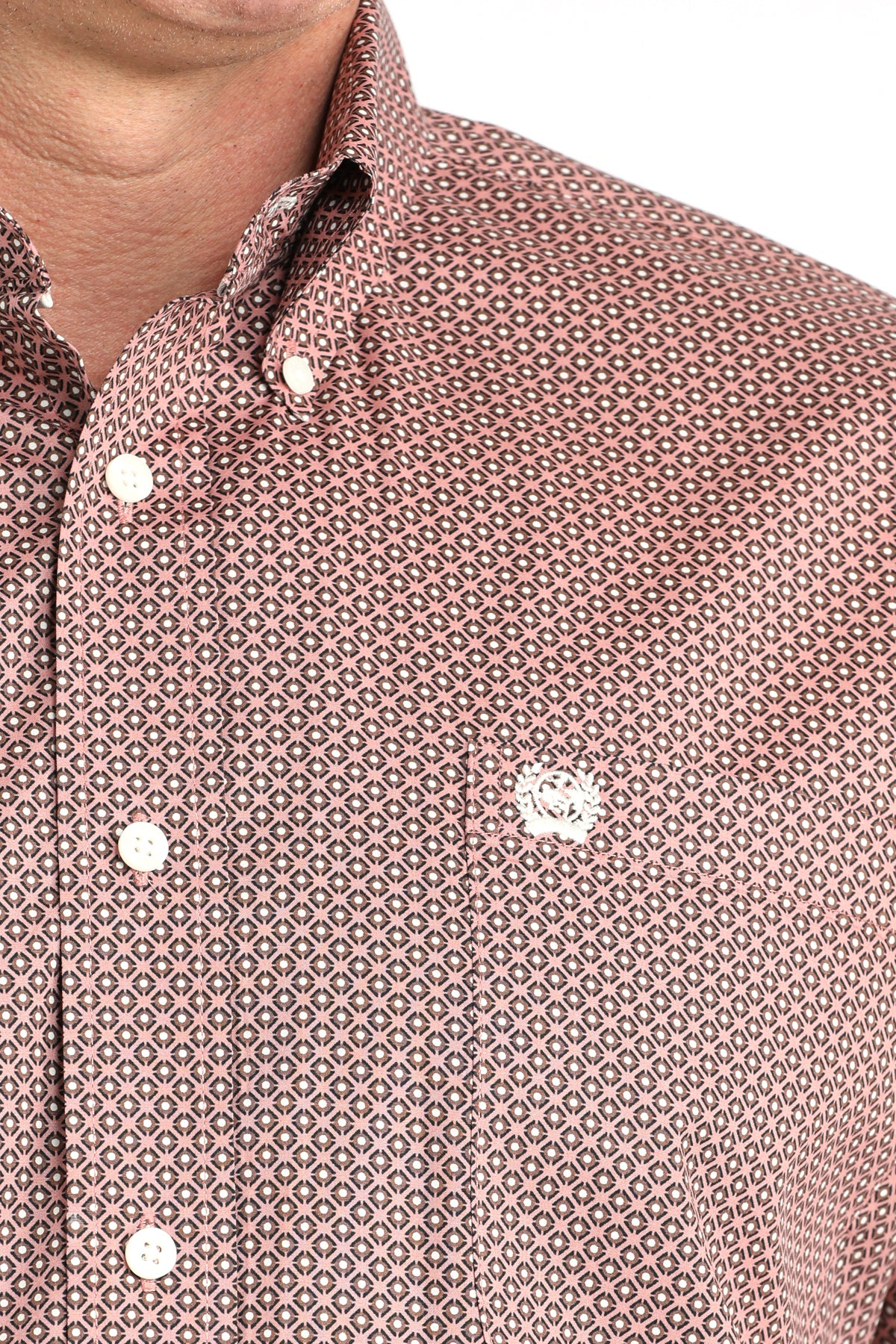 Cinch Men's Long Sleeve Western Shirt - Pink and Burgundy Geometric Print