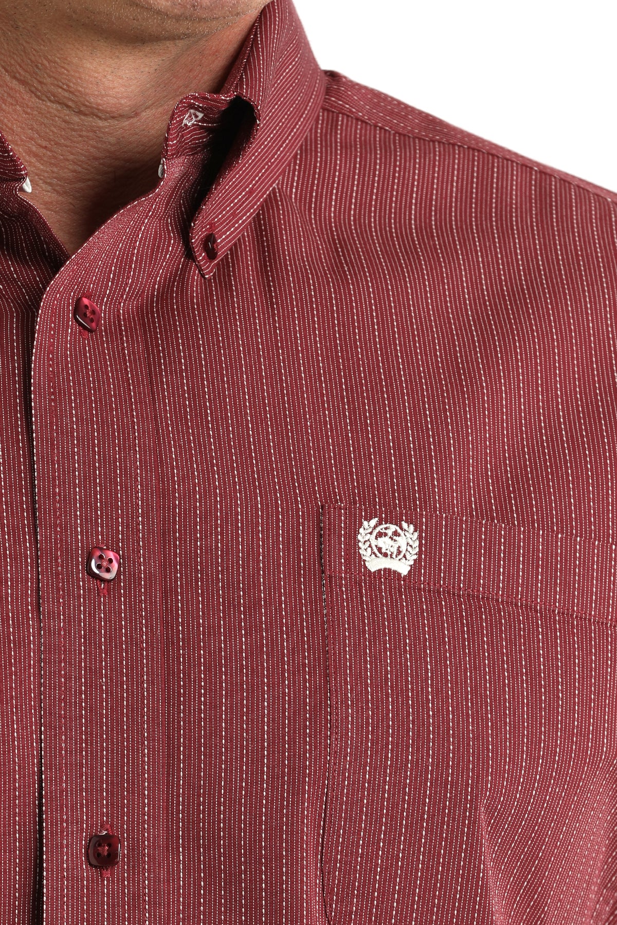 Cinch Men's Long Sleeve Western Shirt - Burgundy and Cream Stripe Print