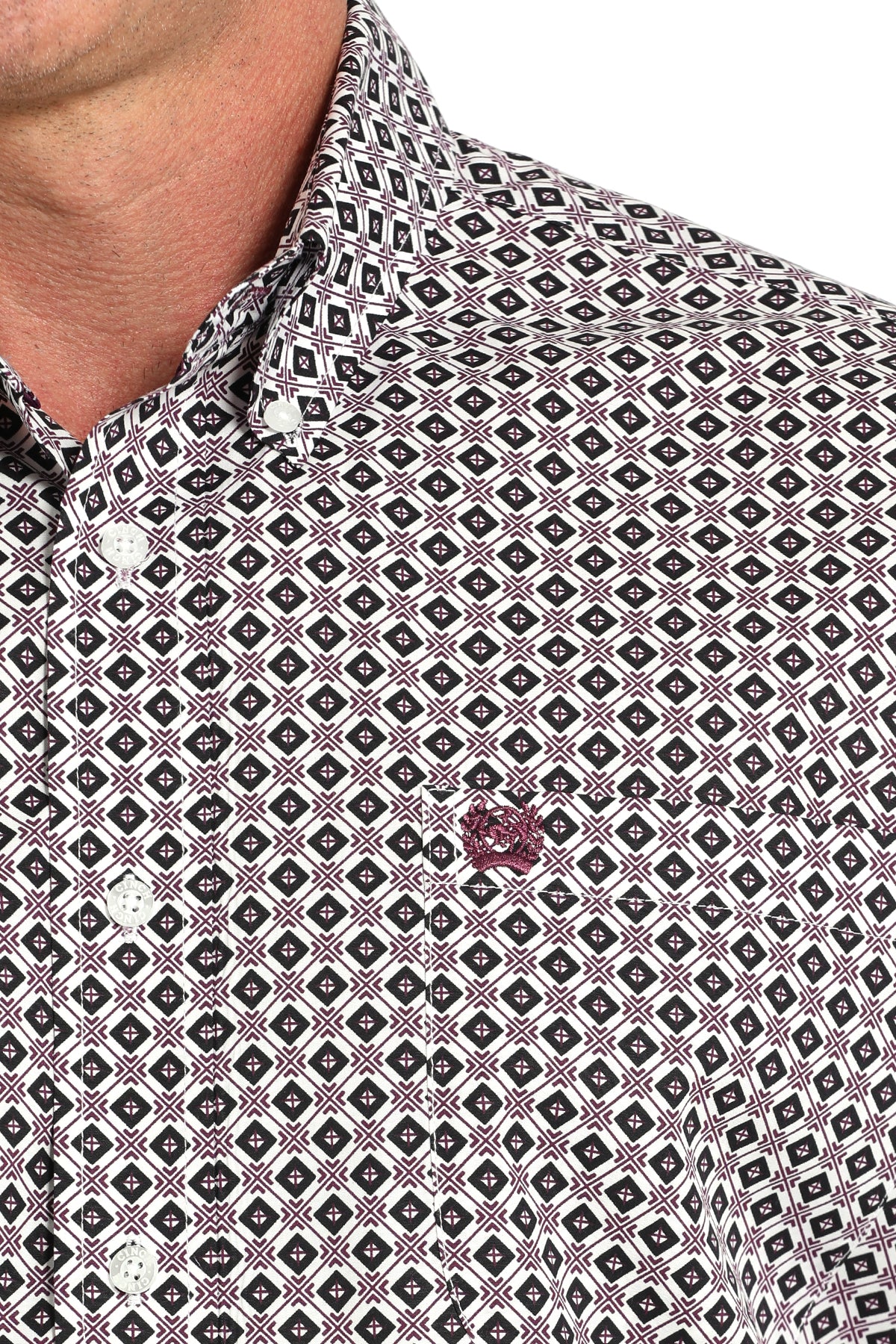 Cinch Men's Diamond Print Button-Down Short Sleeve Western Shirt - White