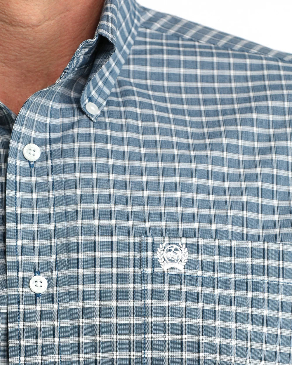 Cinch Men's Short Sleeve Classic Fit Button-Down Blue Plaid Western Shirt