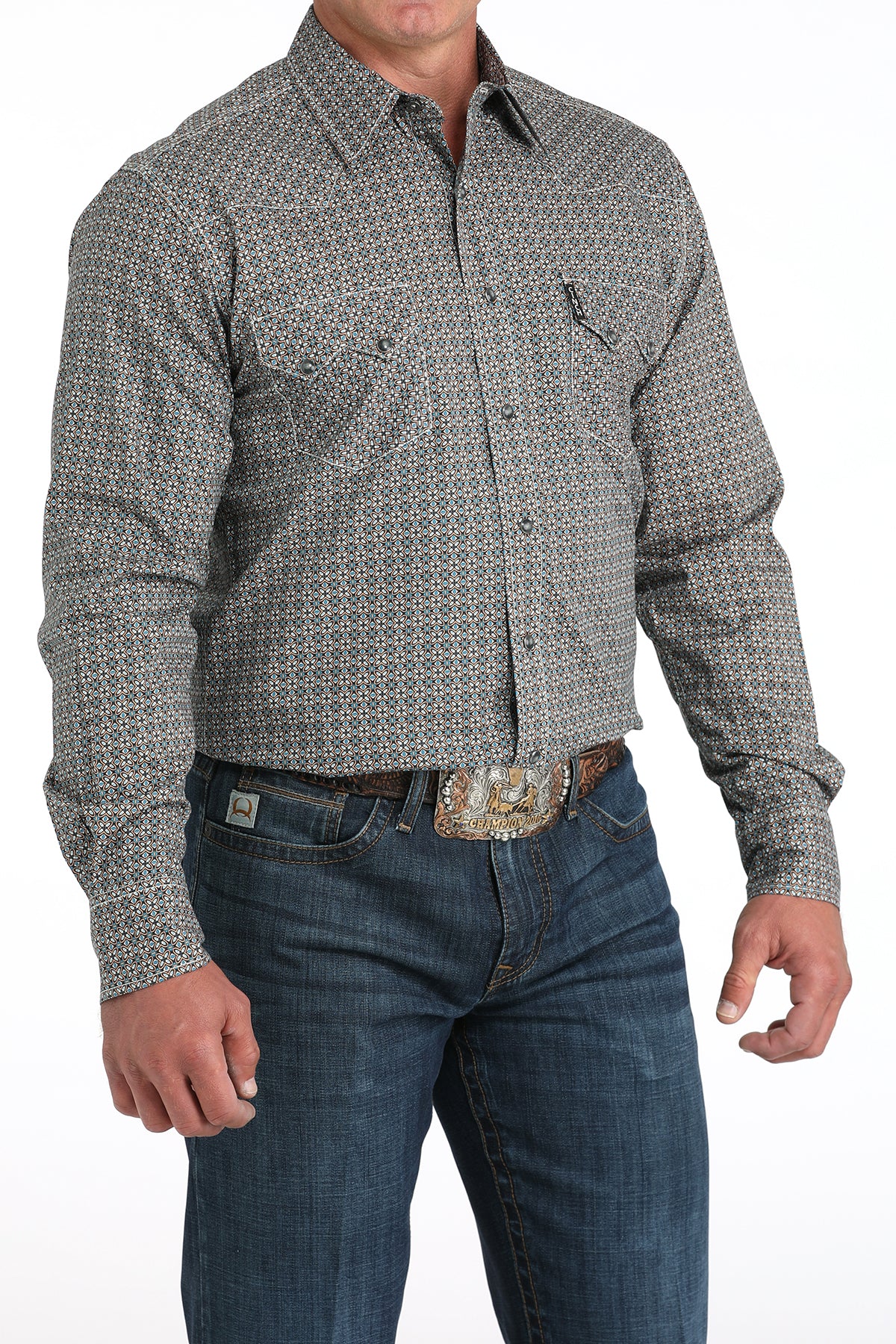 Cinch Men's Long Sleeve Modern Fit Snap Front Western Shirt - Multi-Color Geometric Print