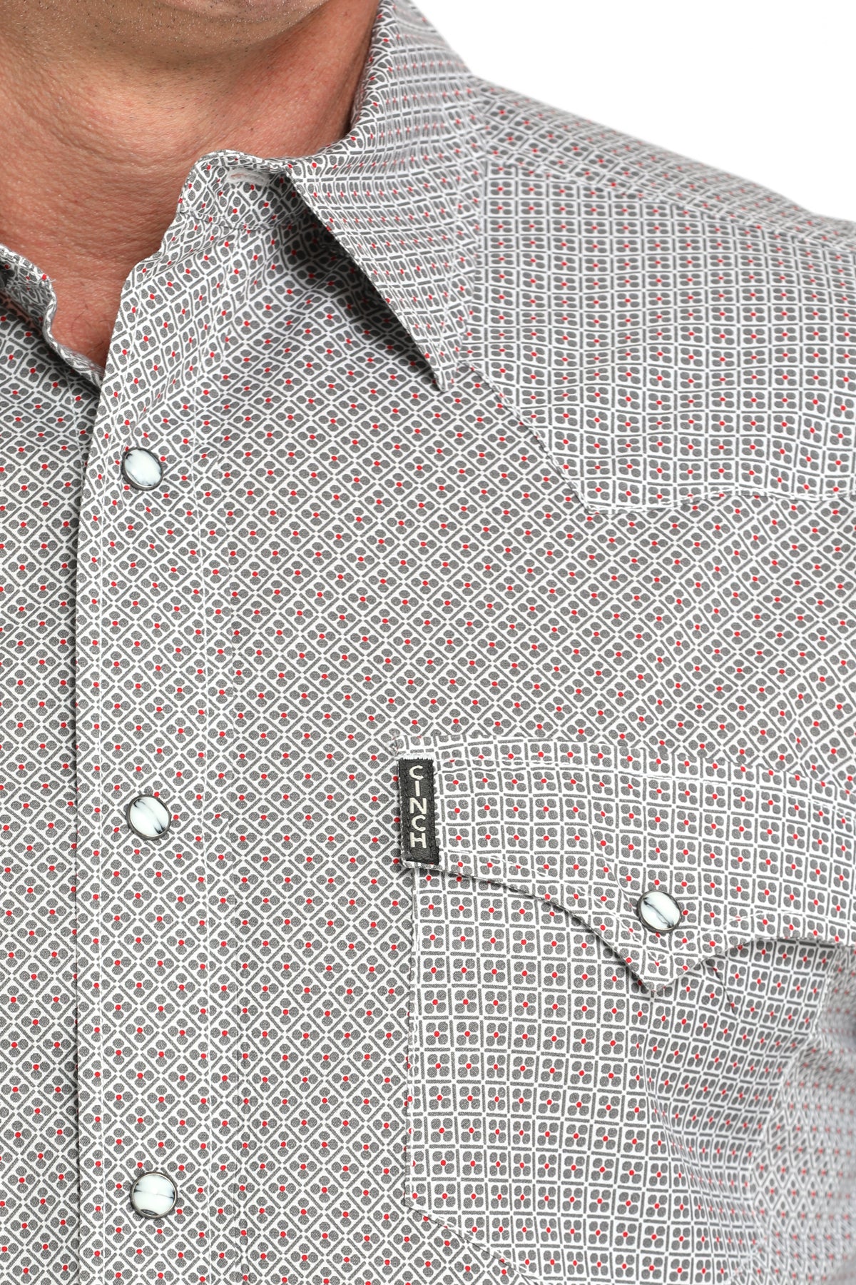 Cinch Men's Long Sleeve Modern Fit Gray Geometric Print Shirt