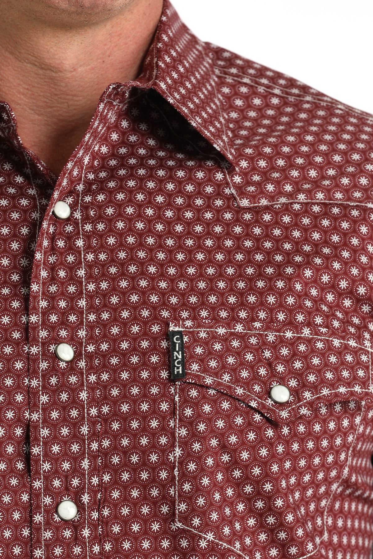 Cinch Men's Long Sleeve Modern Fit Burgundy Geometric Print Shirt