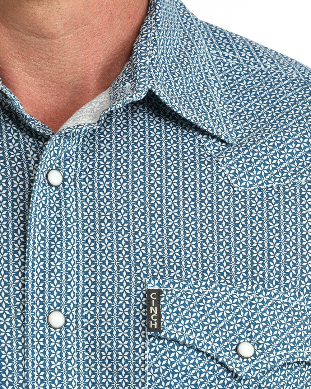 Cinch Men's Long Sleeve Modern Fit Snap Front Blue Geometric Print Western Shirt