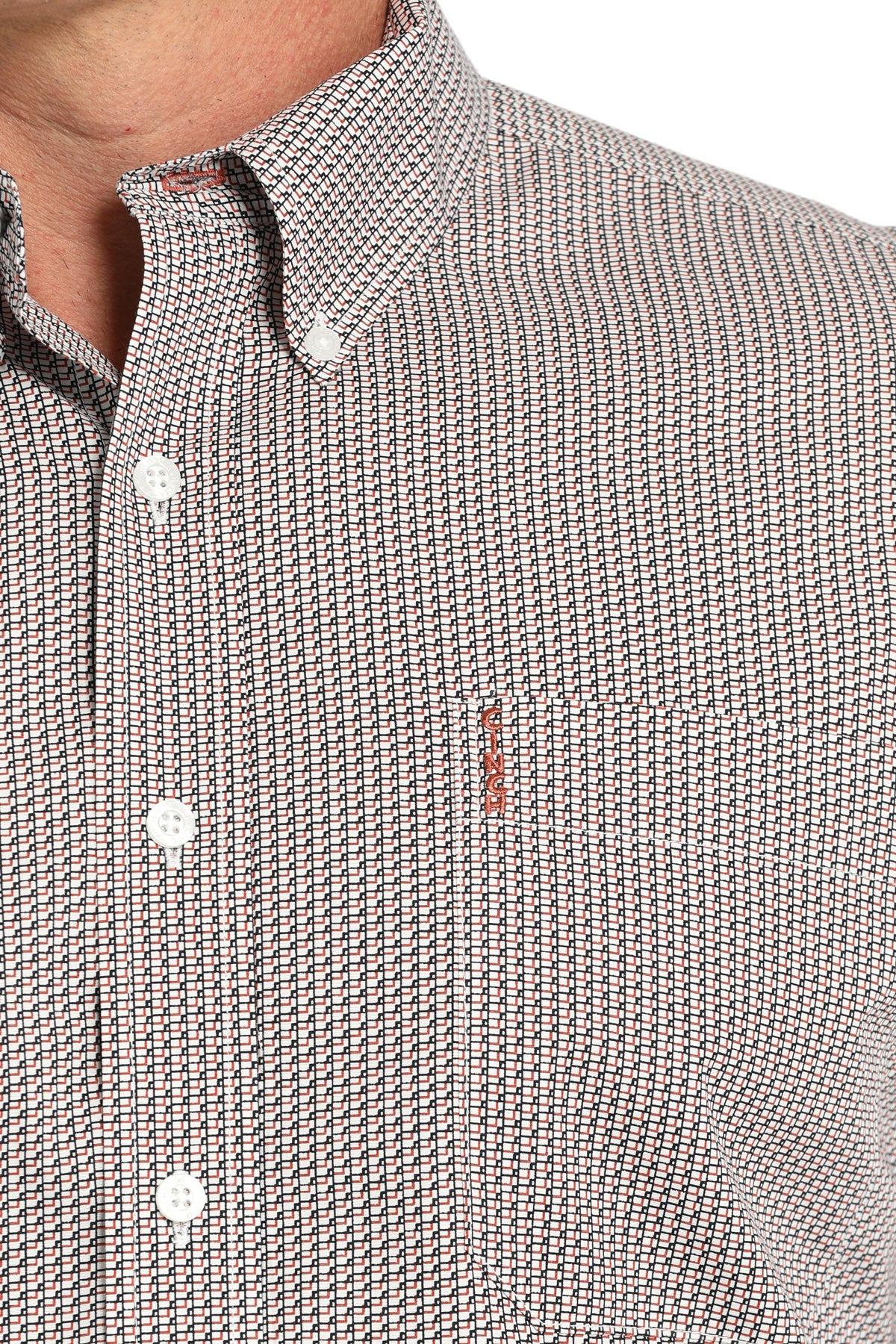 Cinch Men's Long Sleeve Modern Fit Geometric Print White