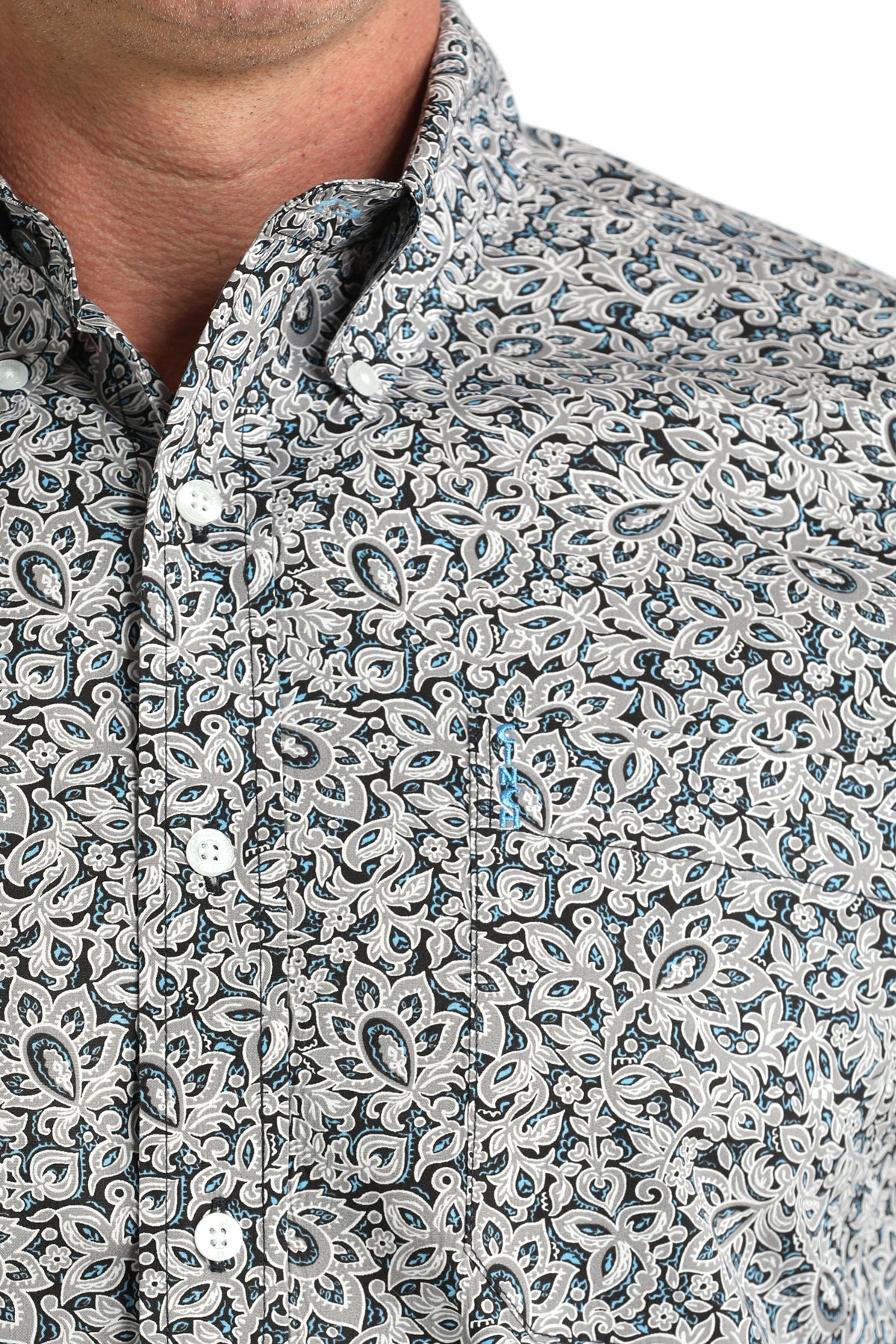 Cinch Men's Long Sleeve Modern Fit Shirt - Blue and Gray Floral Print