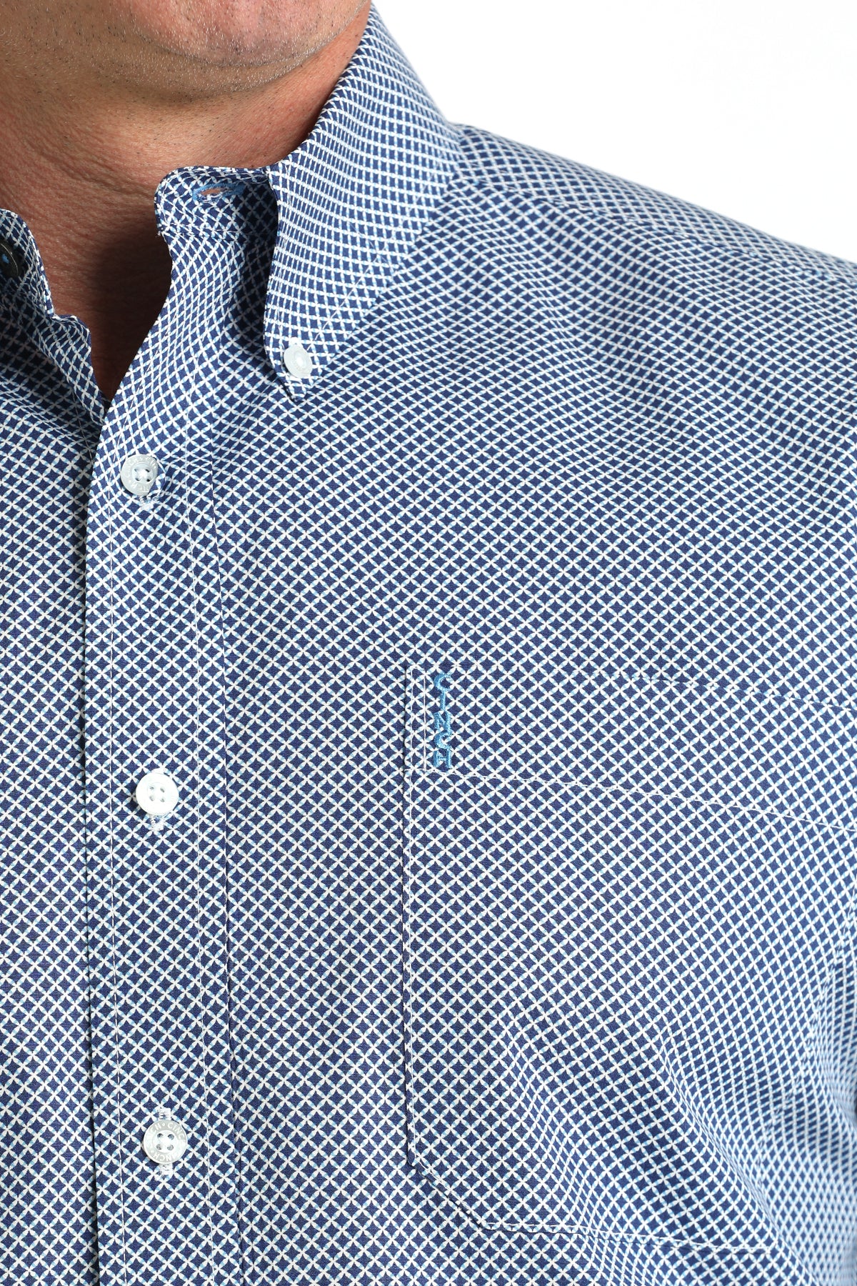 Cinch Men's Long Sleeve Modern Fit Royal Blue Geometric Print Shirt