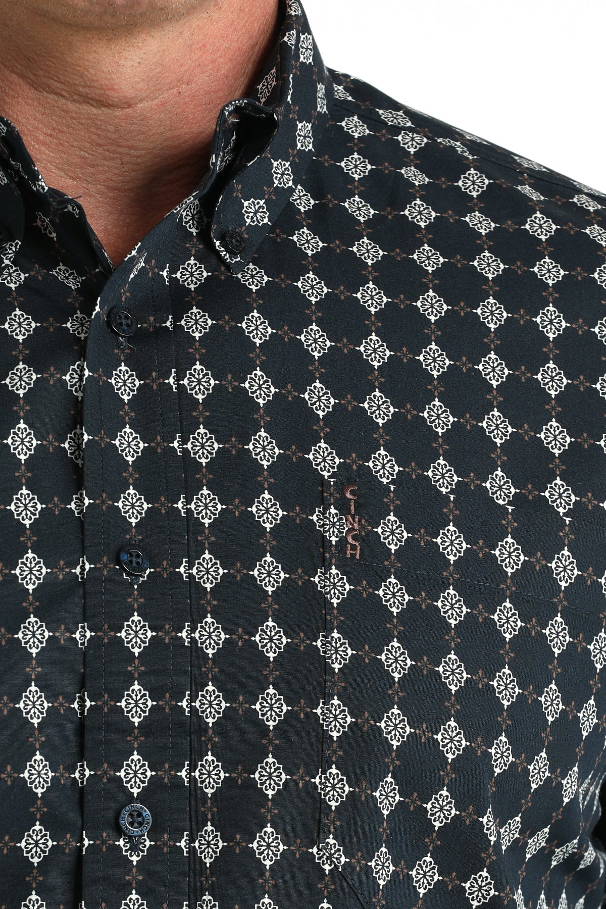 Cinch Men's Long Sleeve Modern Fit Navy Geometric Print Shirt