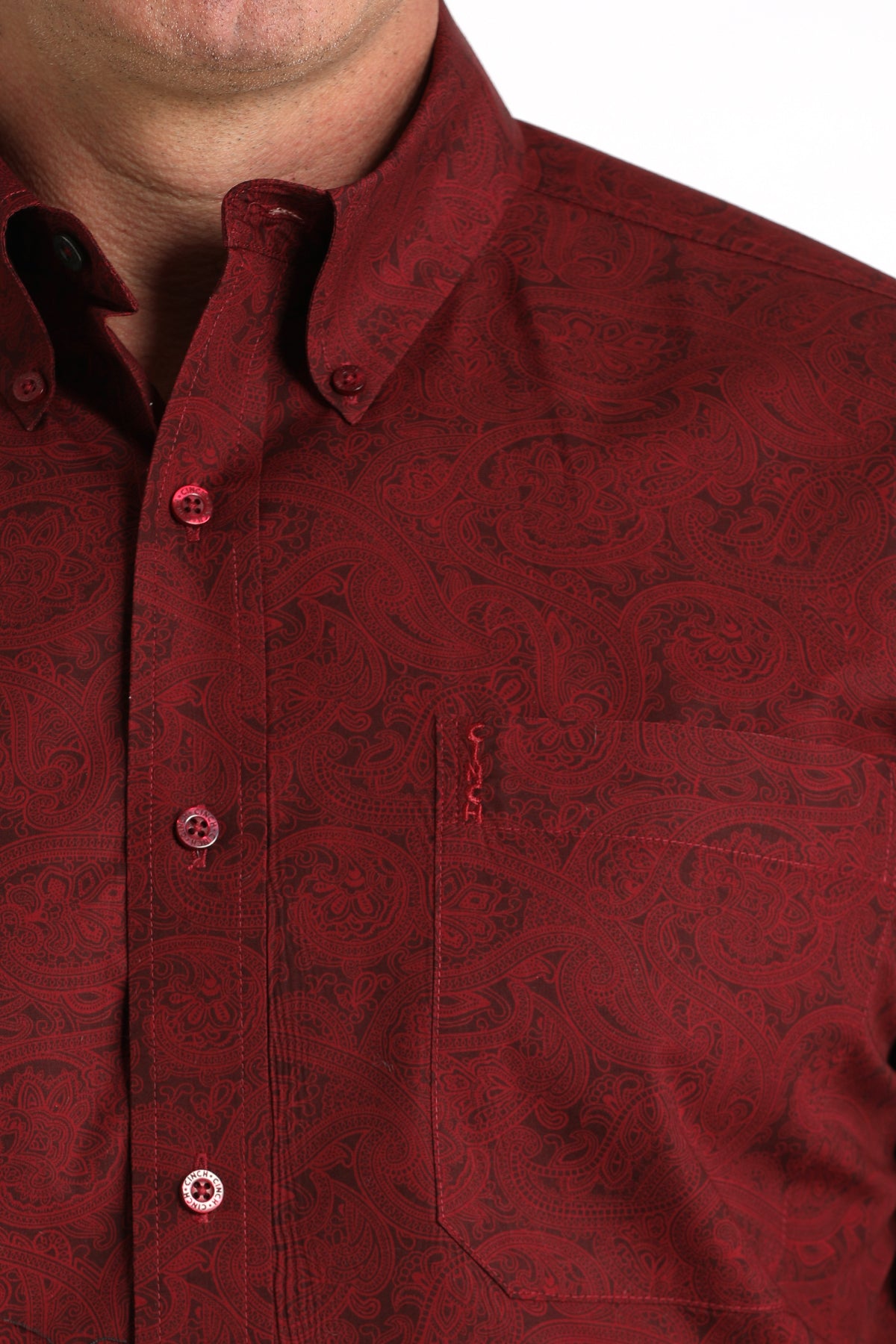 Cinch Men's Long Sleeve Modern Fit Burgundy Paisley Print Shirt