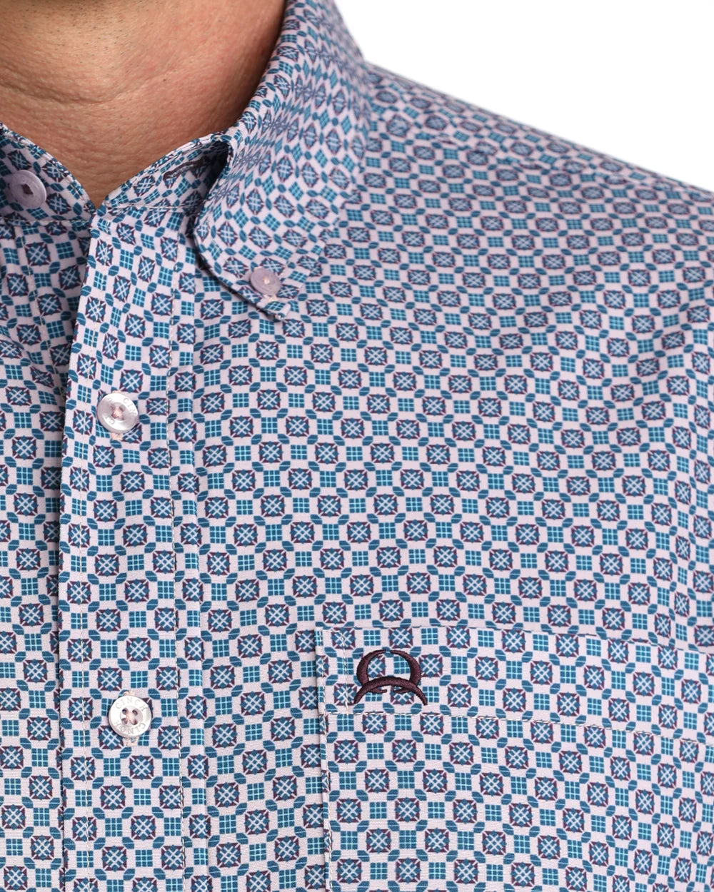 Cinch Men's Short Sleeve Arenaflex Button-Down Lilac Geometric Print Western Shirt