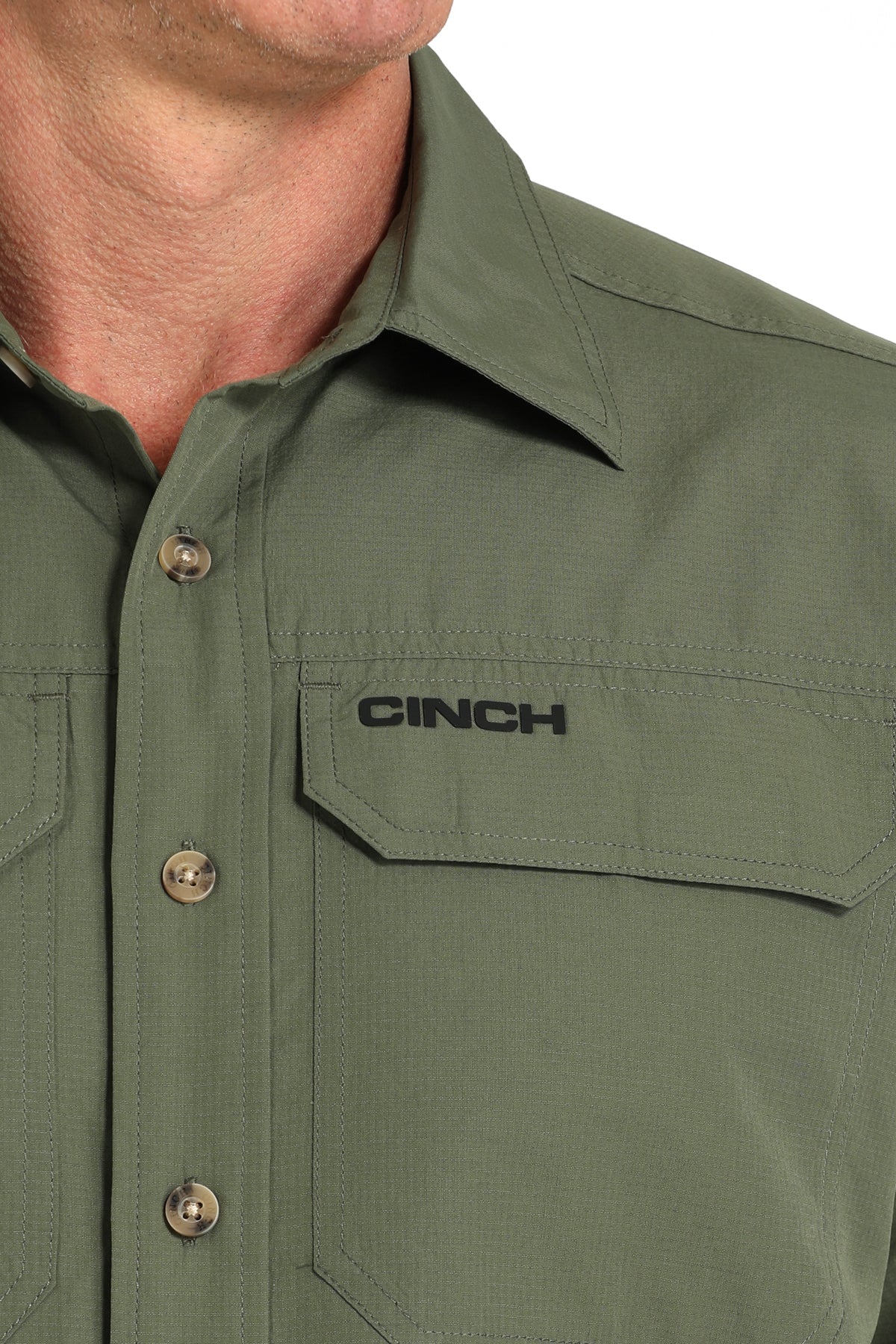 Cinch Men's Long Sleeve Ripstop Solid Button-Down Western Shirt - Olive