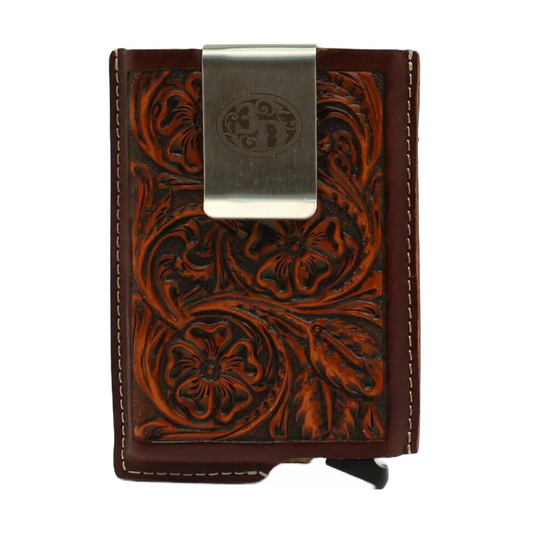 3-D Leather Logo Tooled Brown Smart Wallet