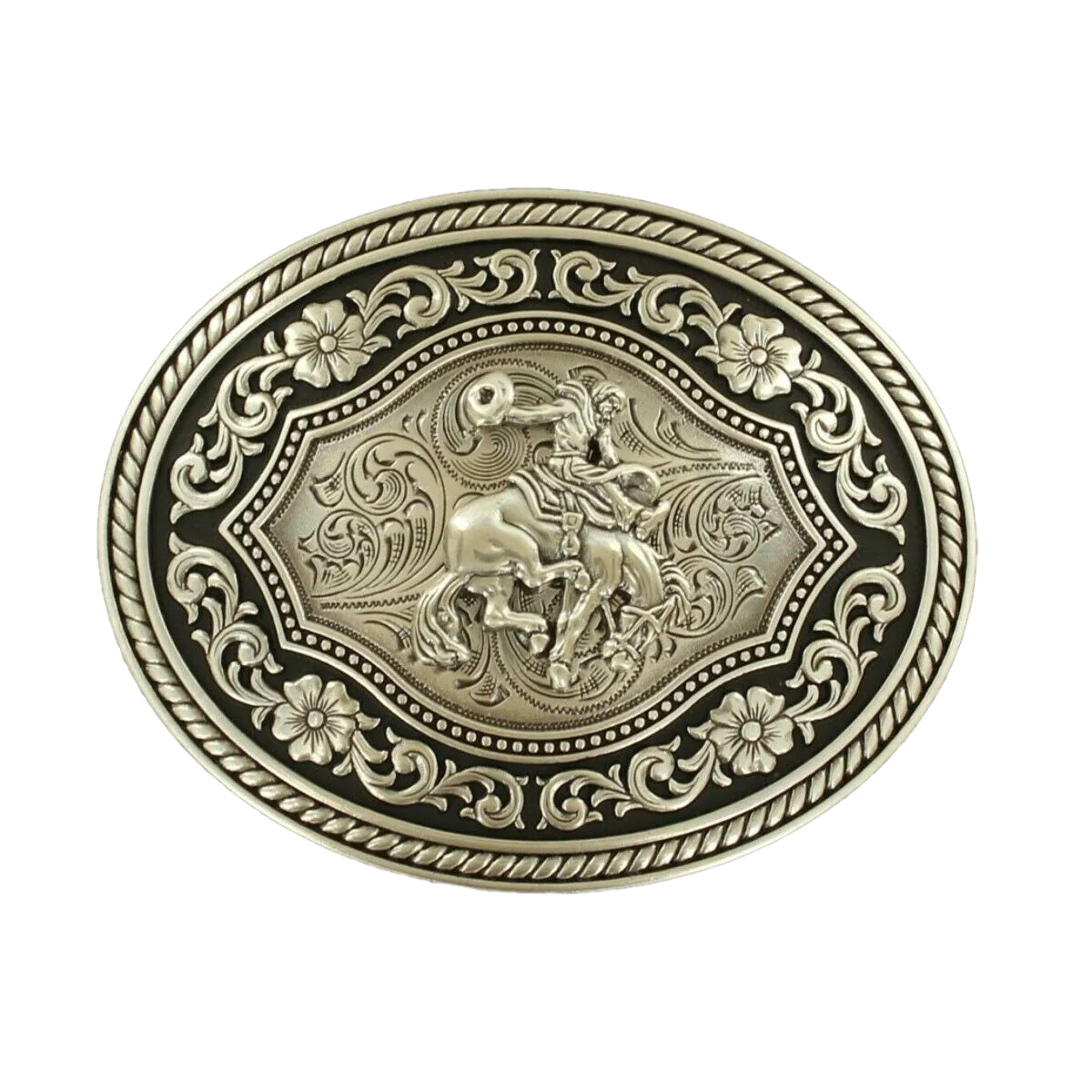 Nocona Silver Scroll & Cowboy Belt Buckle