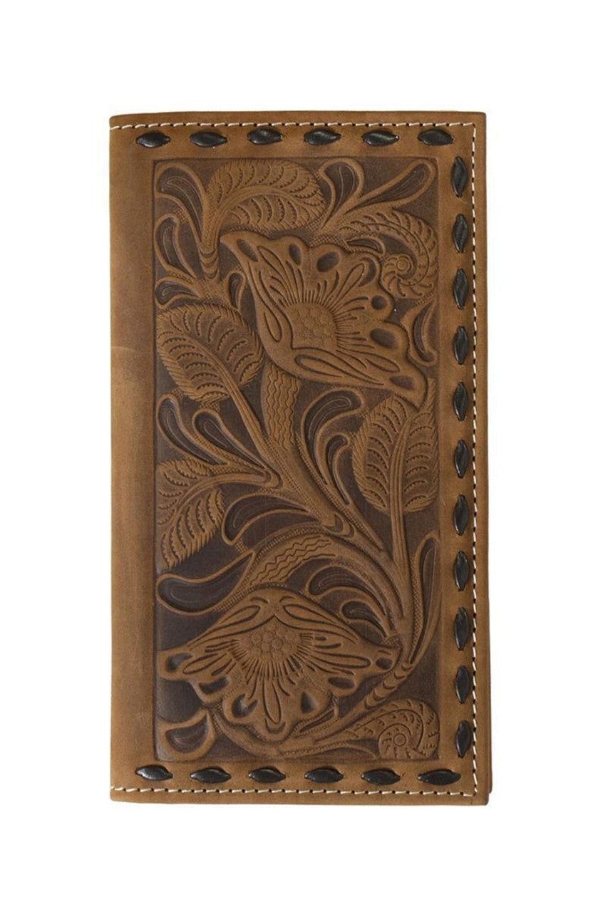 Nocona Men's Rodeo Wallet Leather Floral Buck Laced Brown
