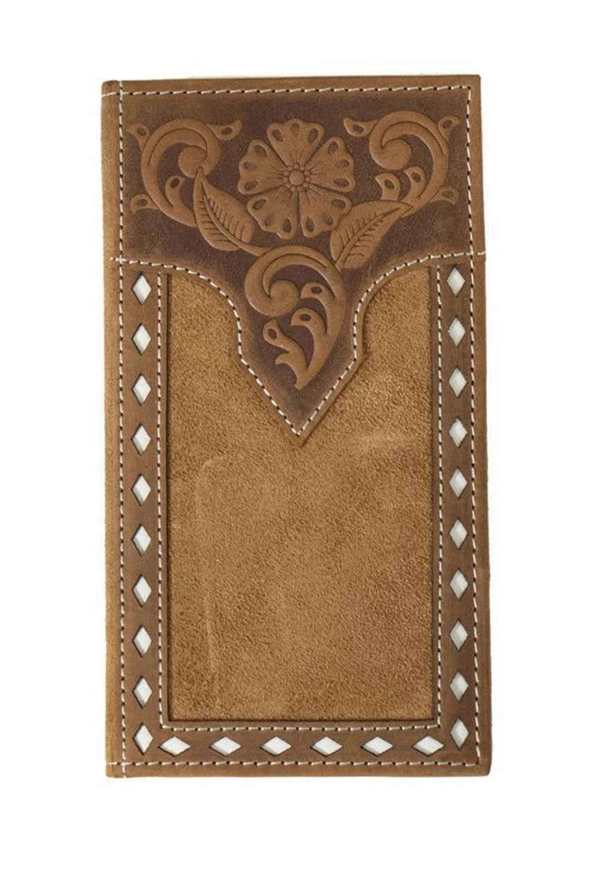 Nocona Wallets Men's Rodeo Wallet Roughout Leather Buck Lace Stitch Tan