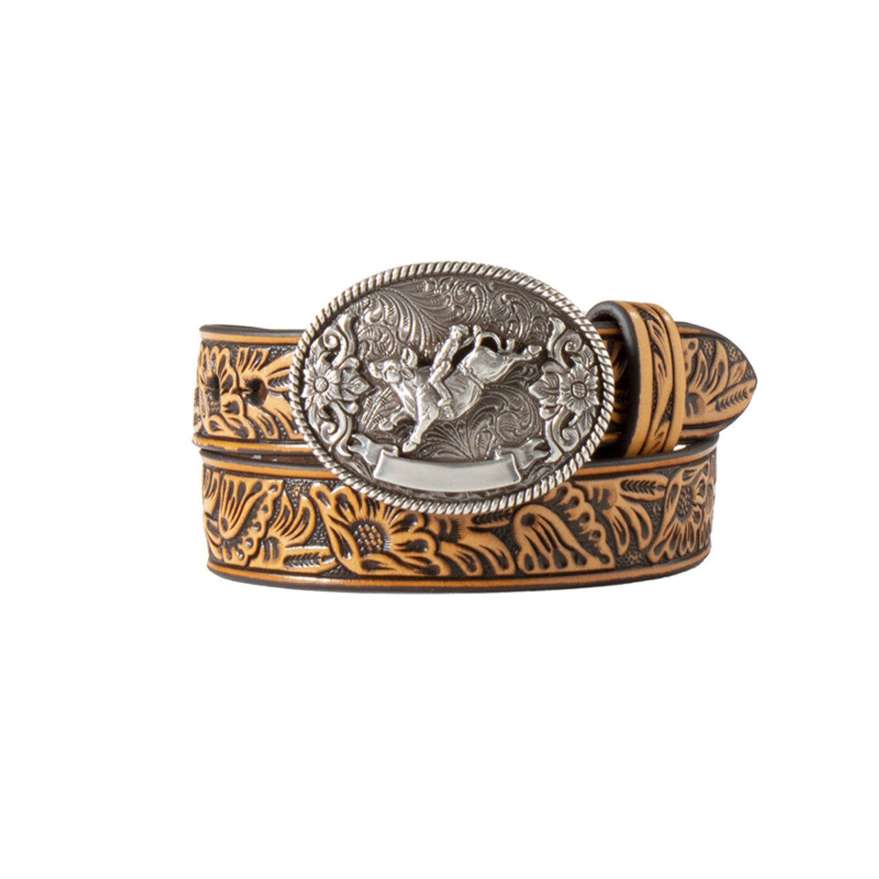 Nocona Kids Floral Embossing Bull Rider Buckle Belt