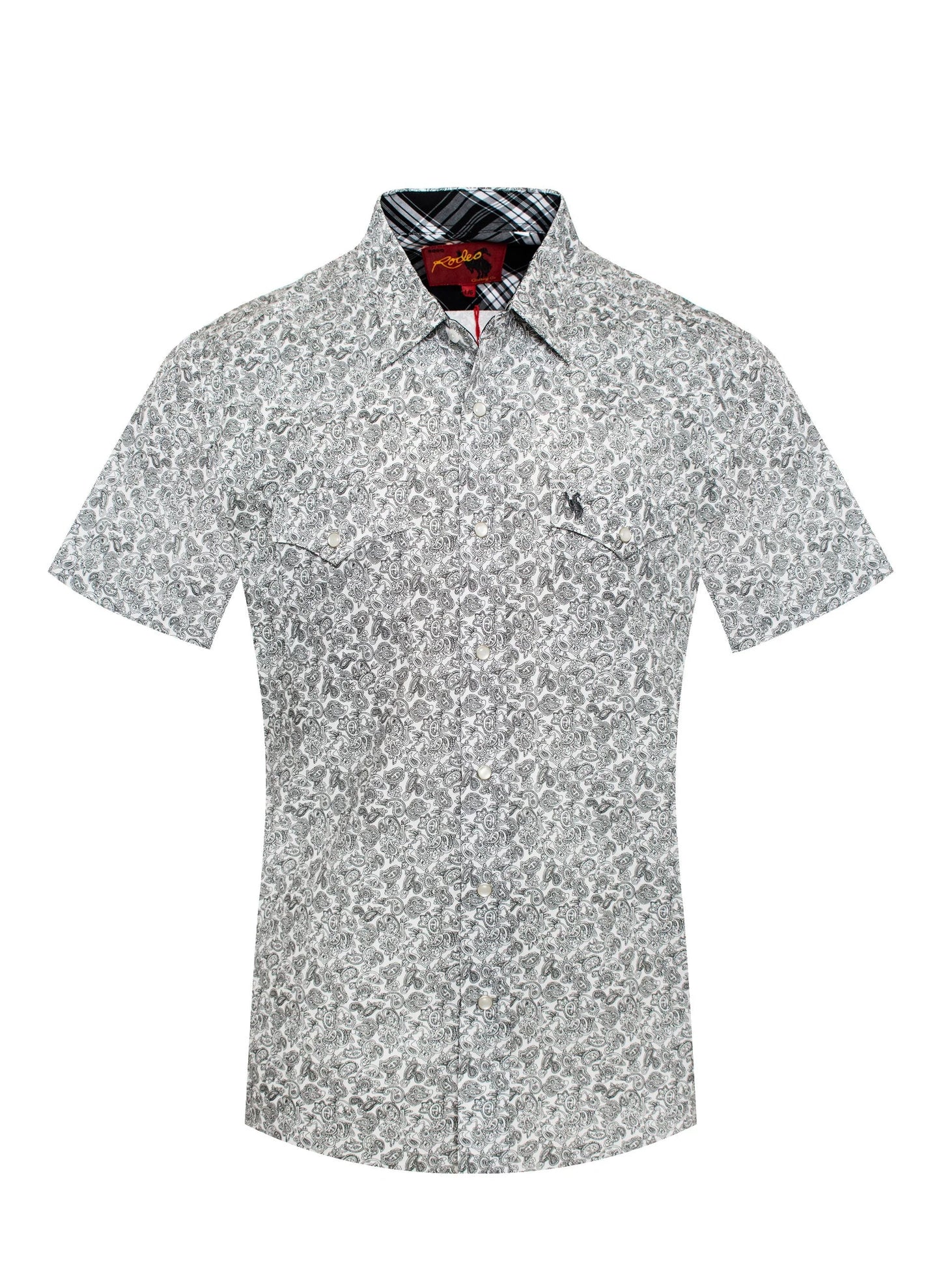 Rodeo Clothing Men's Short Sleeve Shirt - Black & White Paisley