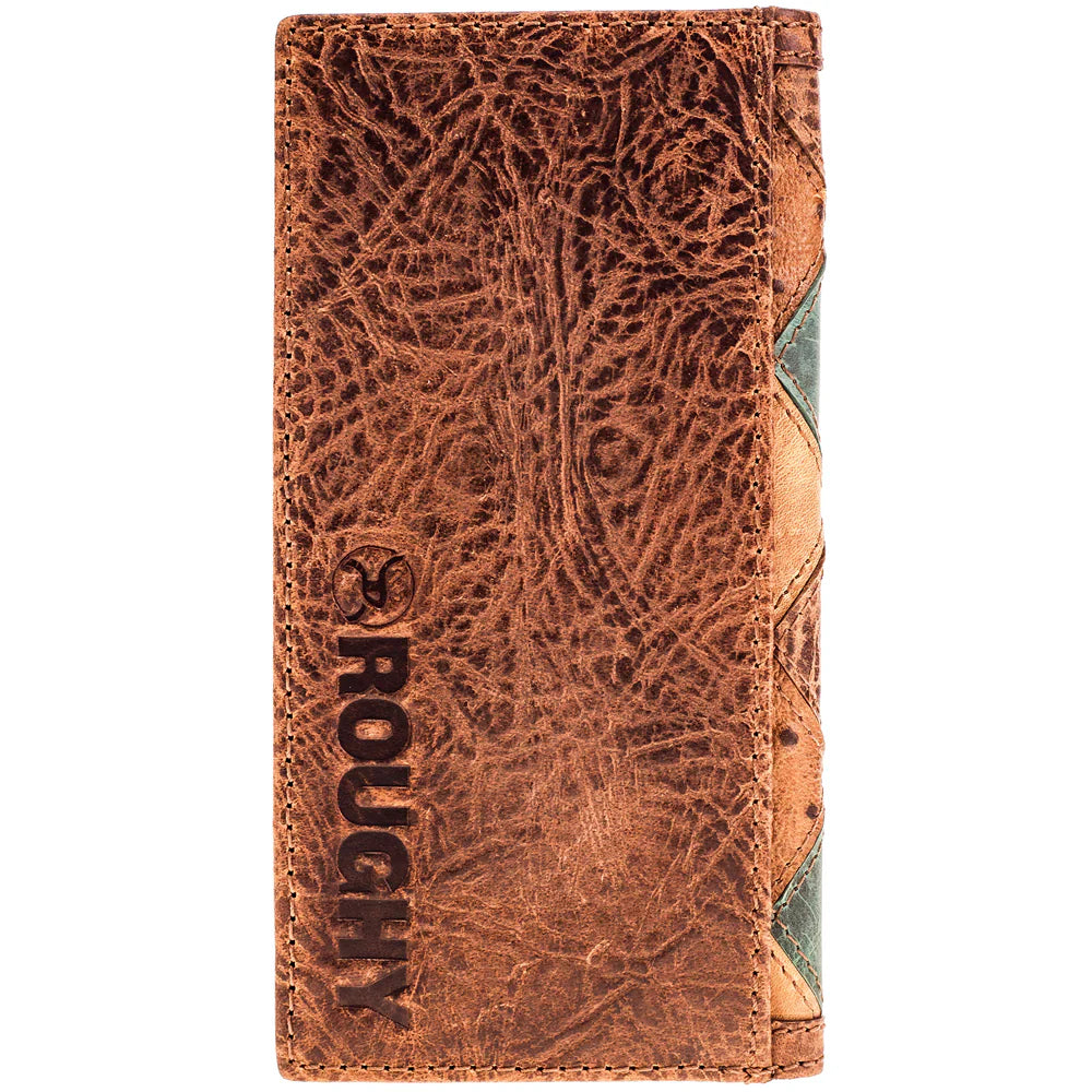 Hooey "Ouray" Roughy Ostrich Print Leather Diamond Patchwork Rodeo Wallet